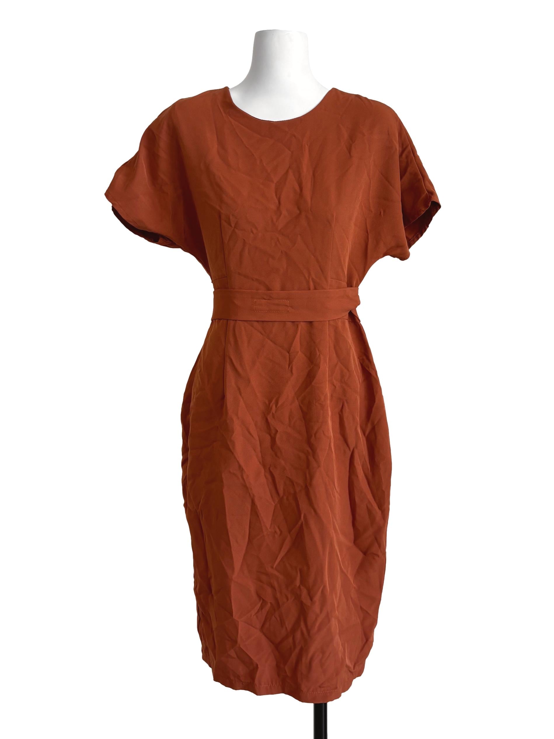 Flame Orange Short Sleeve Pencil Dress