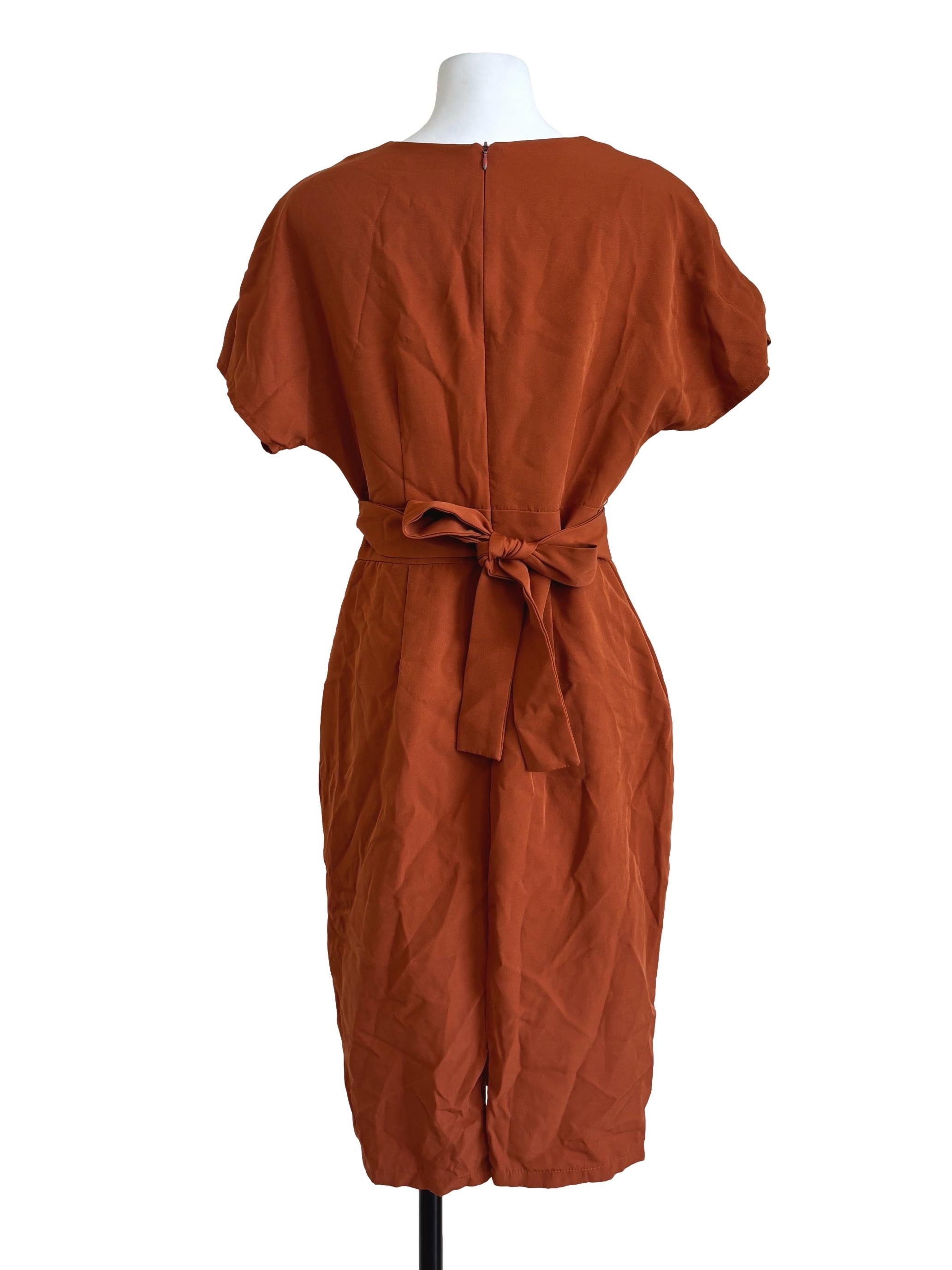 Flame Orange Short Sleeve Pencil Dress