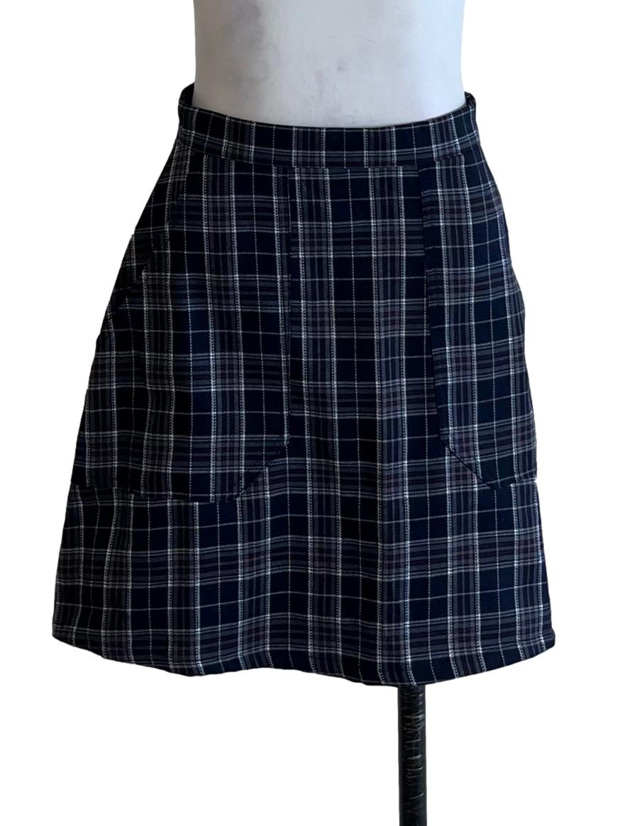 Navy Blue Tartan Mini Skirt
