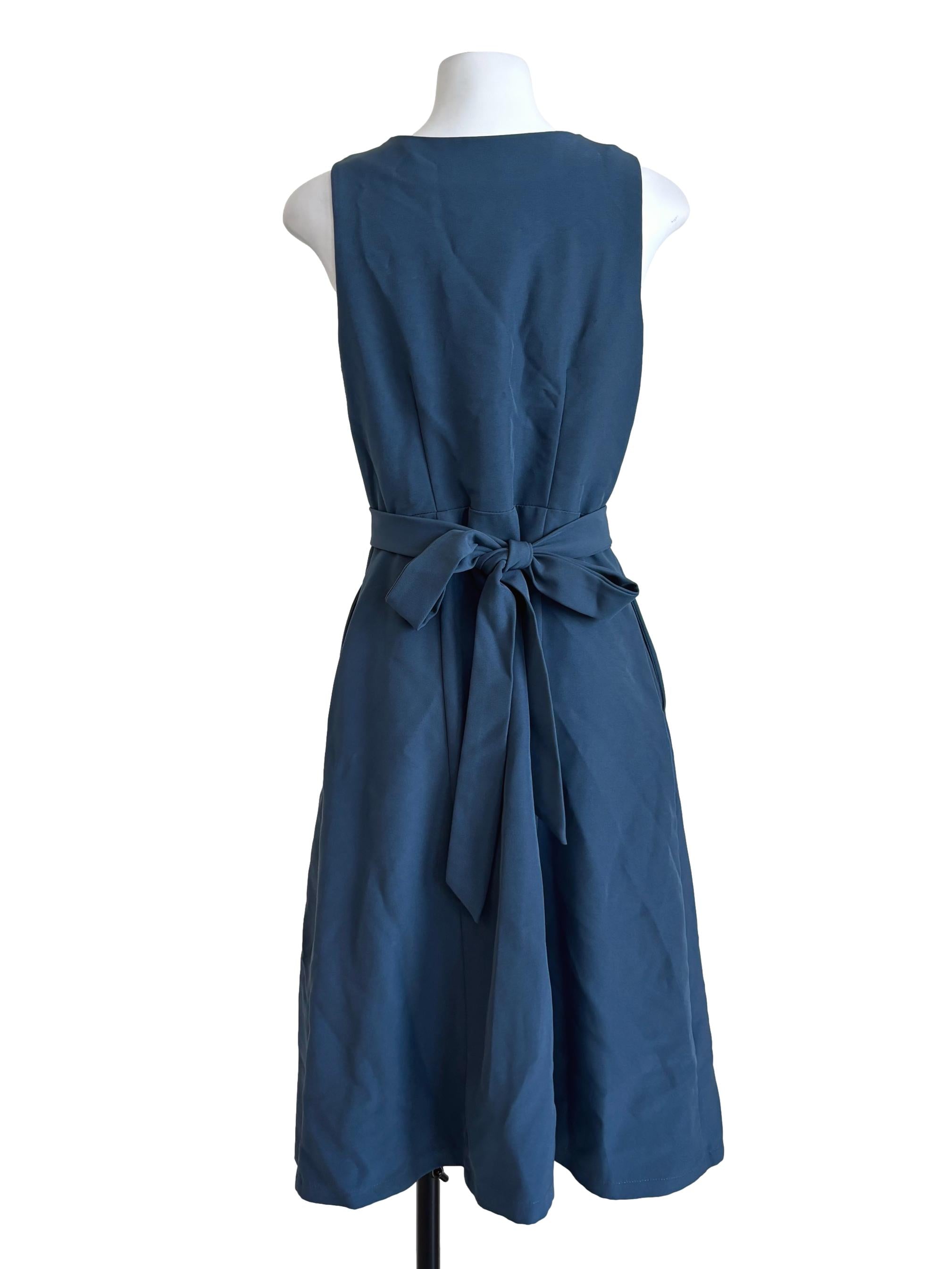 Lapis Blue Buttoned A-Line Dress