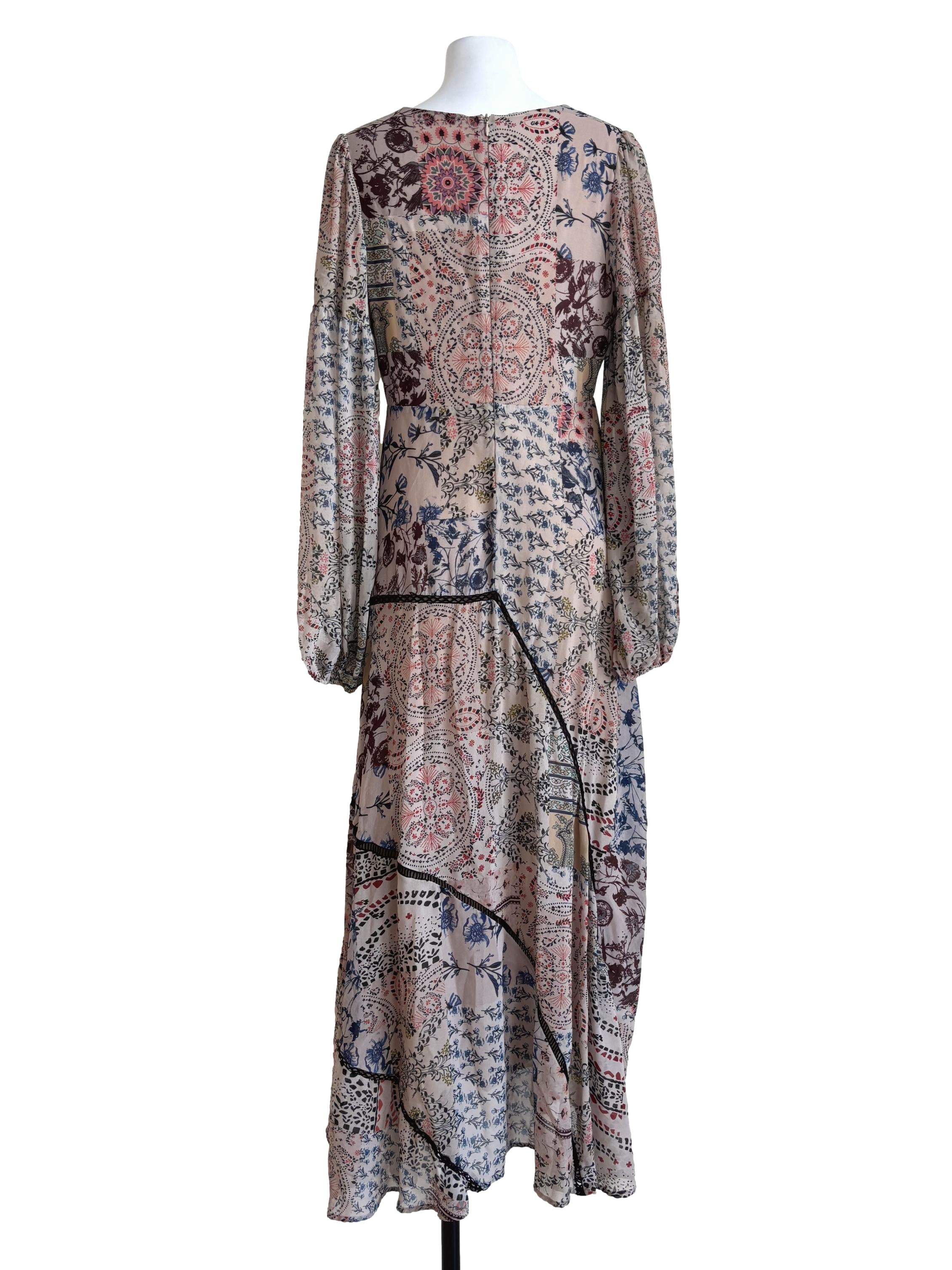 Khaki Long Sleeve Printed Maxi Dress