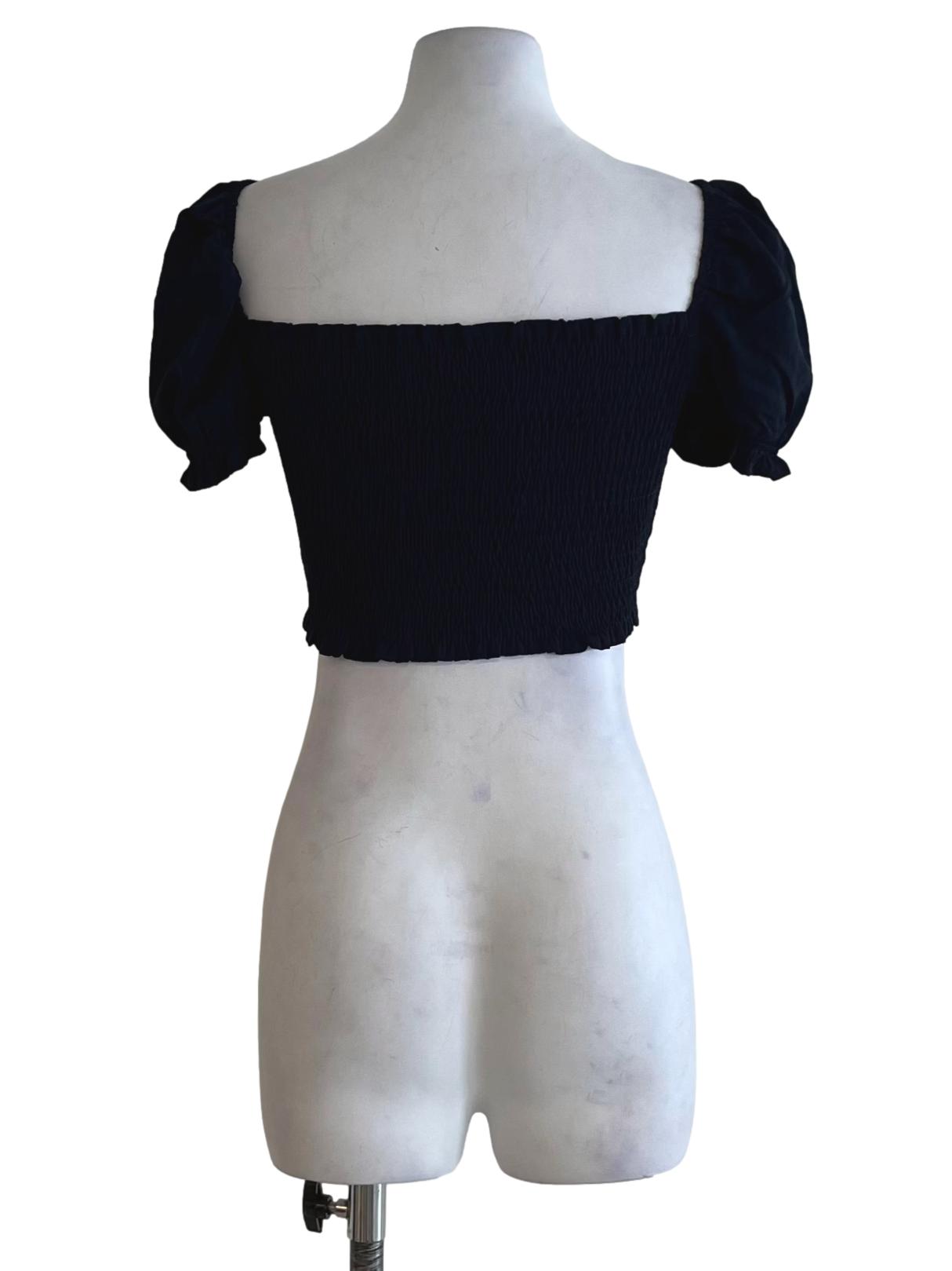 Navy Blue Square Neckline Blouse