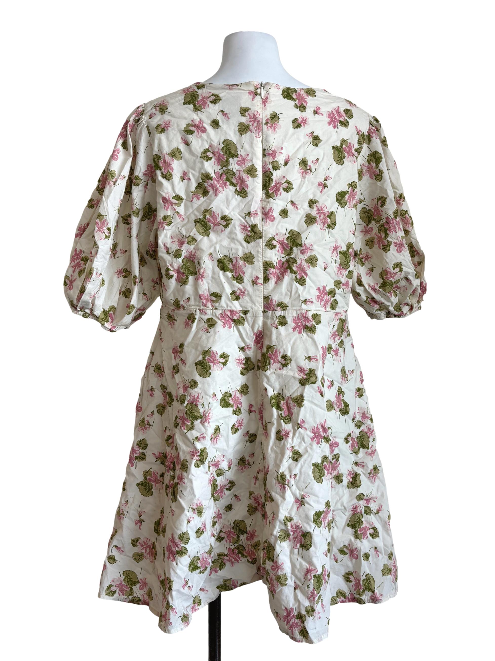 Ivory White Puff Sleeve Floral Dress