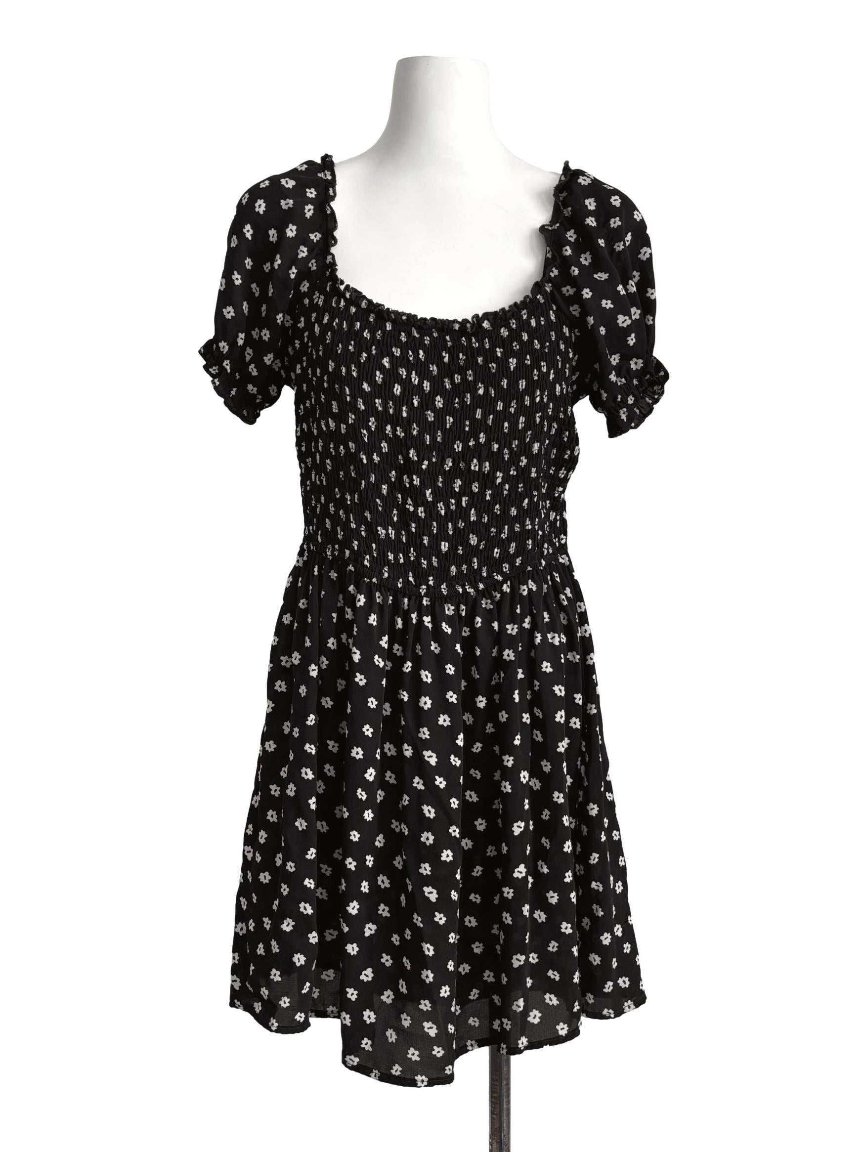 Onyx Black Floral Smocked Dress