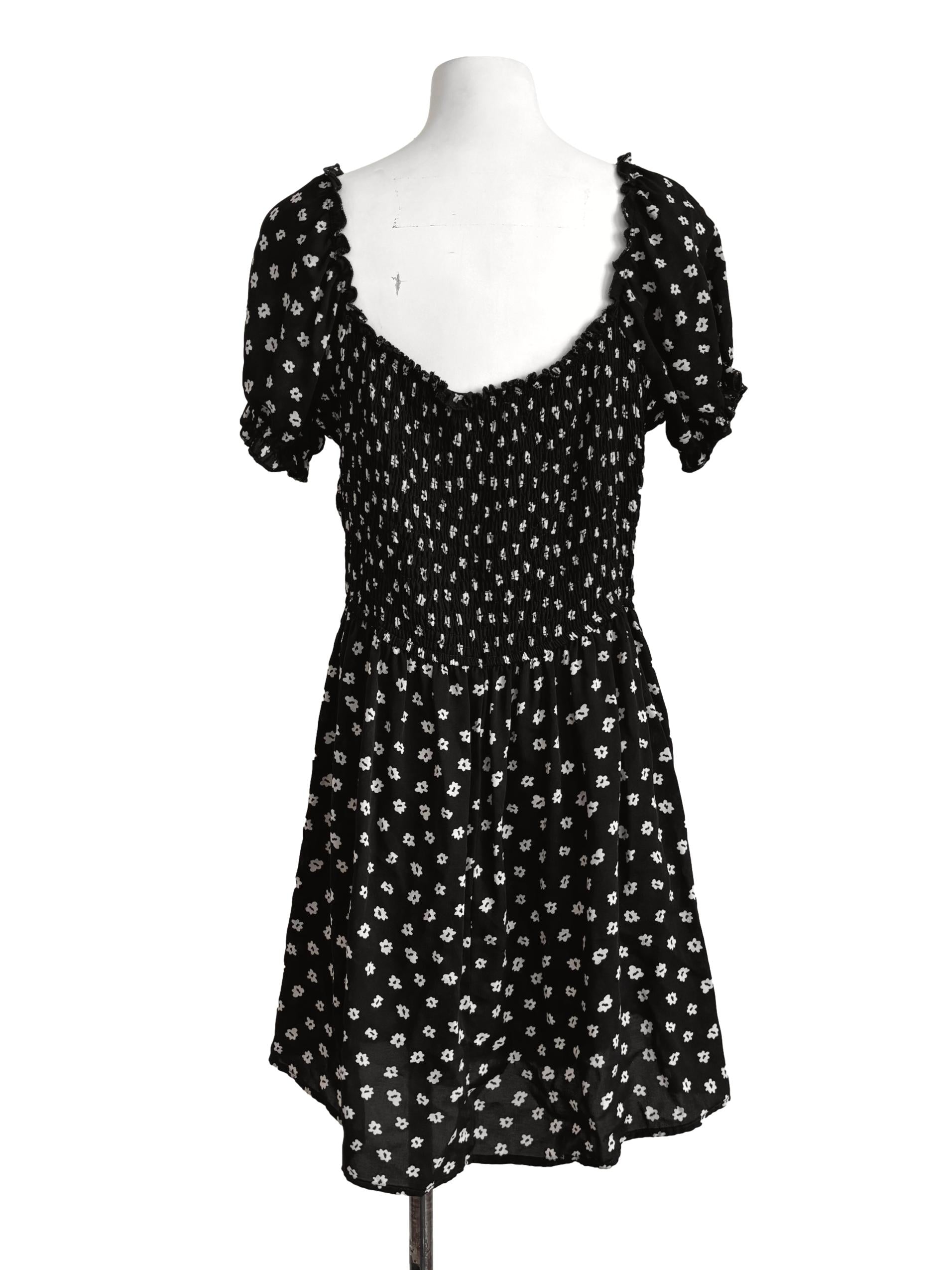 Onyx Black Floral Smocked Dress