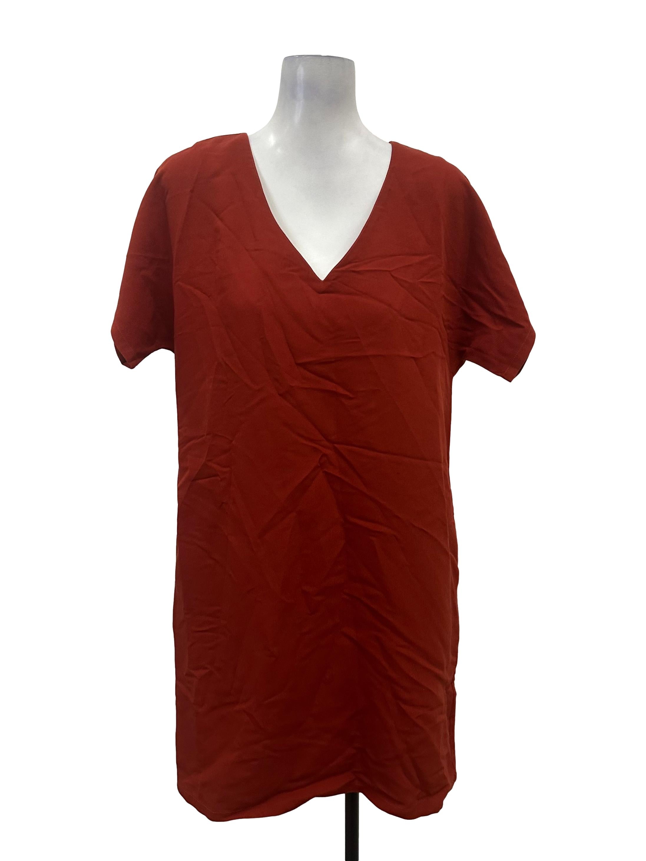 Brick Red V Neck Wide Dress OSN