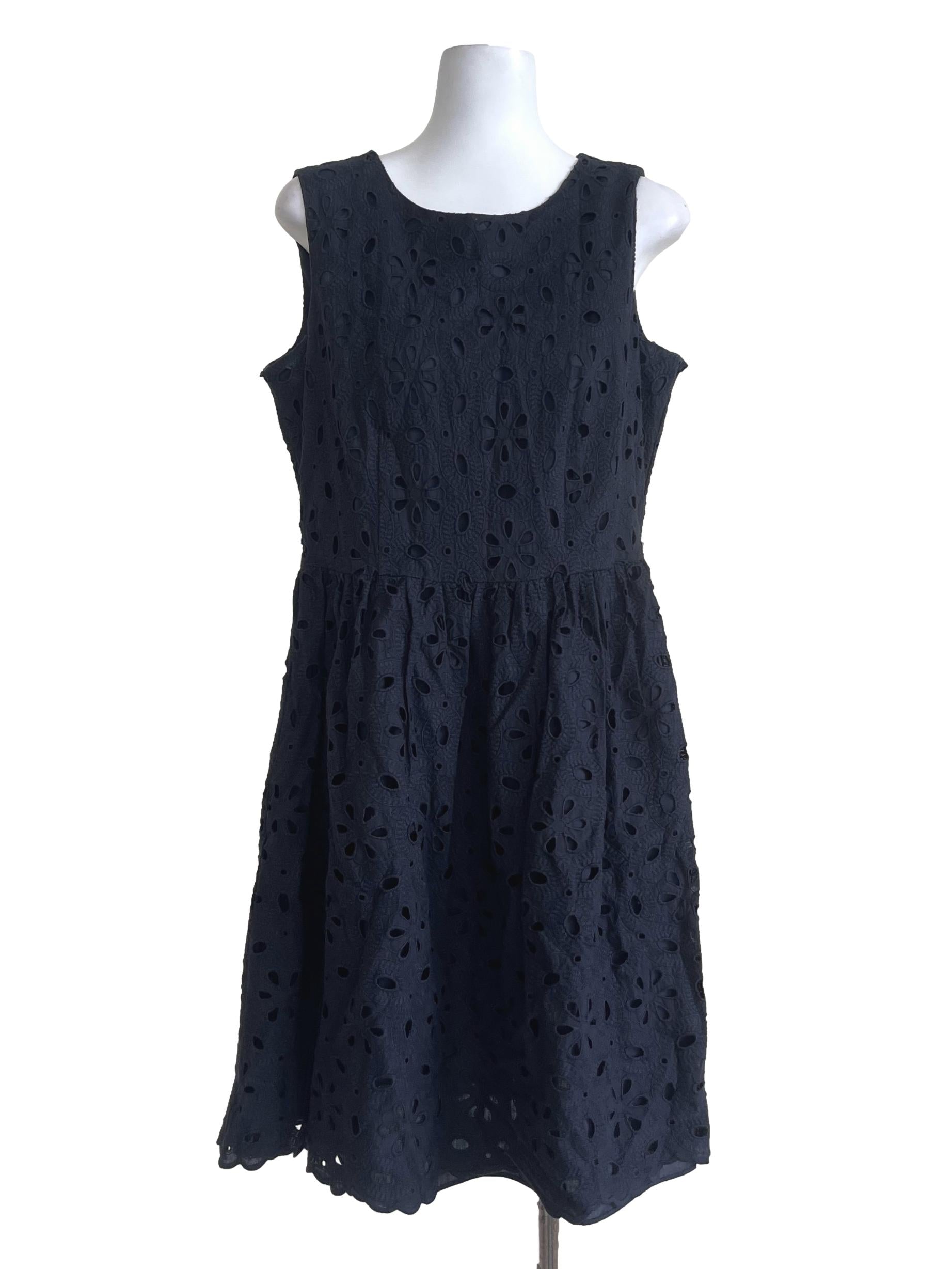 Dark Blue Floral Eyelet Dress