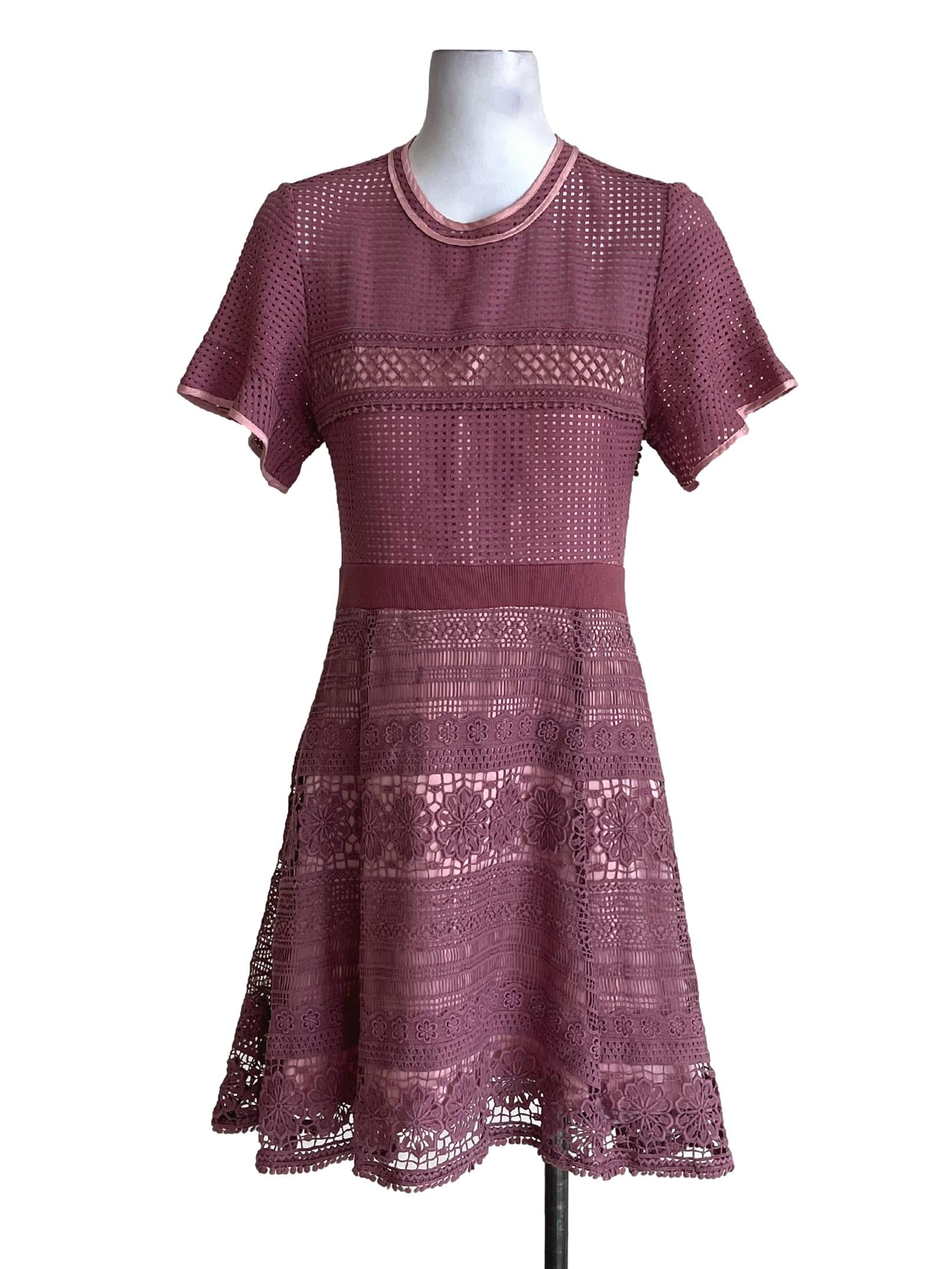 Flamingo Pink Lace A-Line Dress