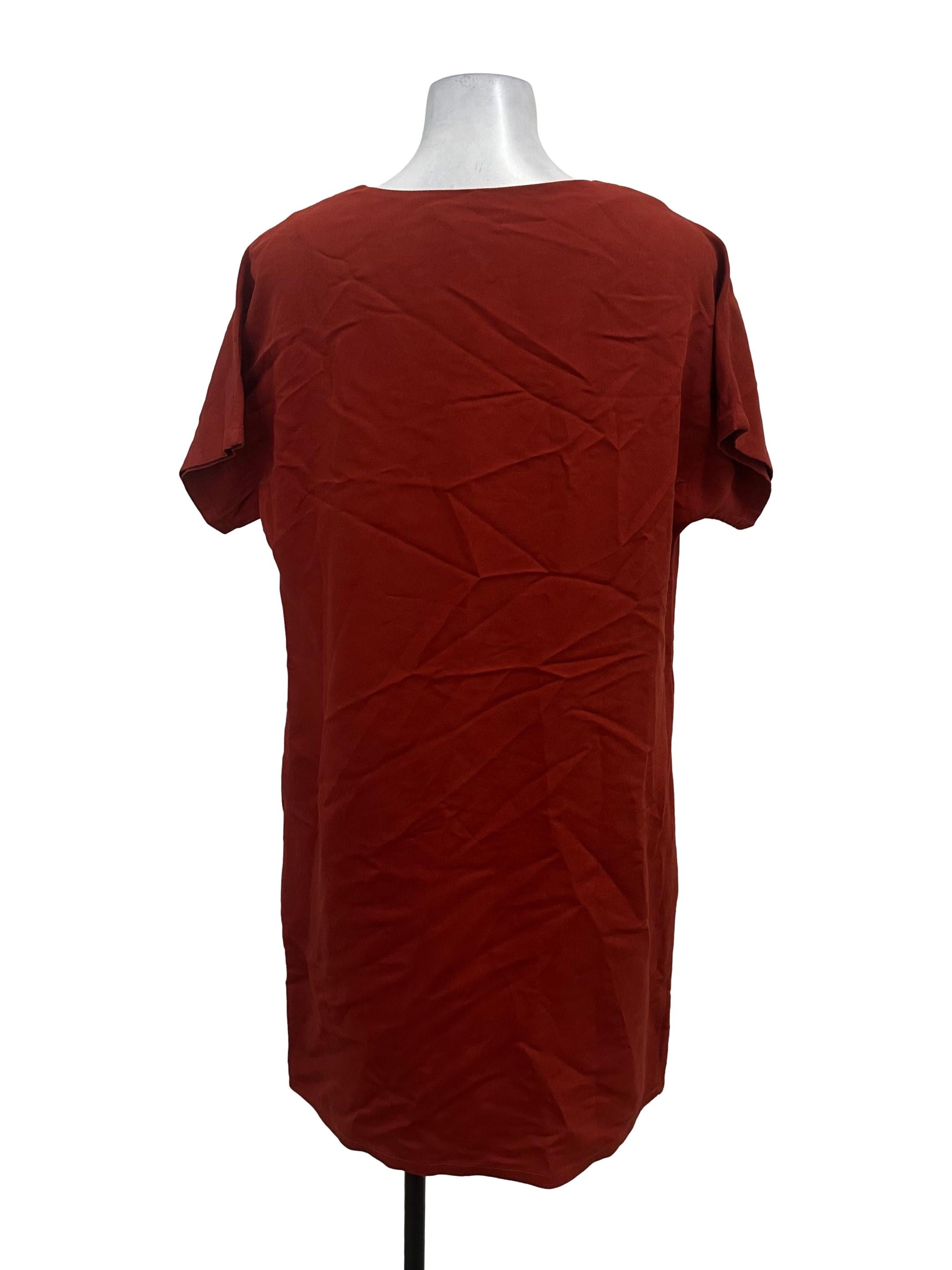 Brick Red V Neck Wide Dress OSN