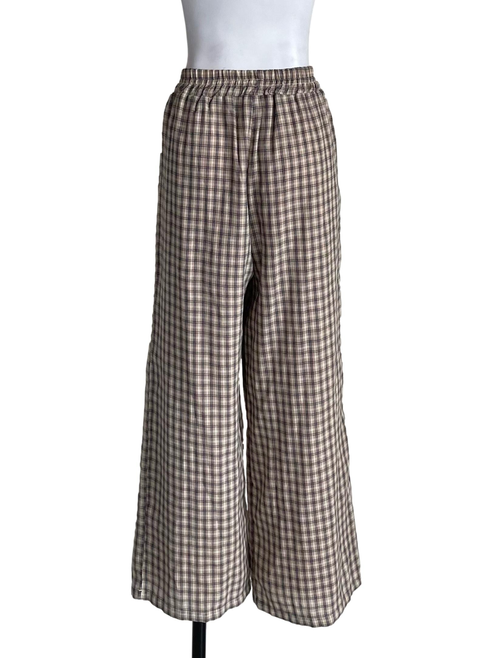 Beige Tartan Baggy Pants