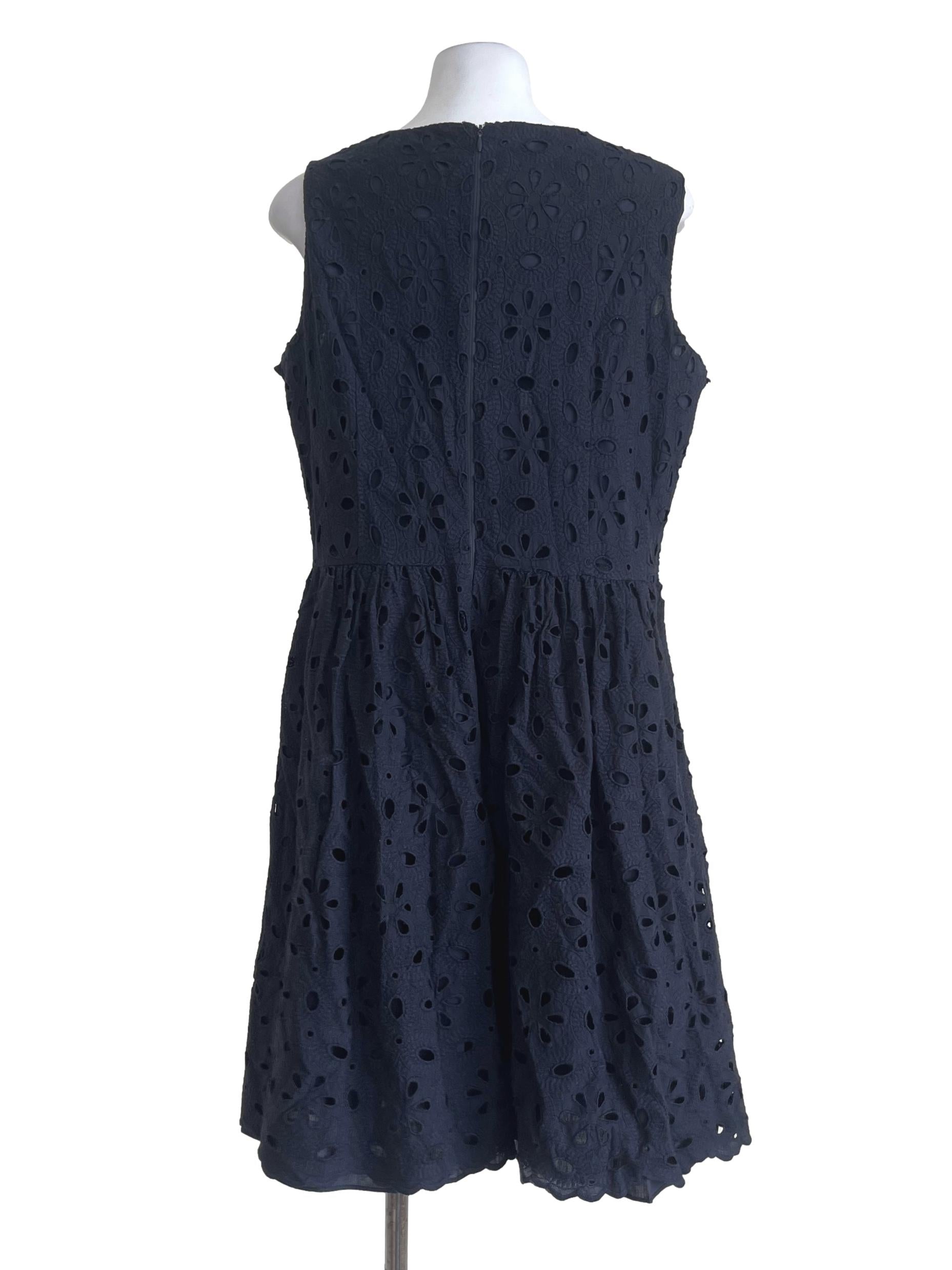 Dark Blue Floral Eyelet Dress