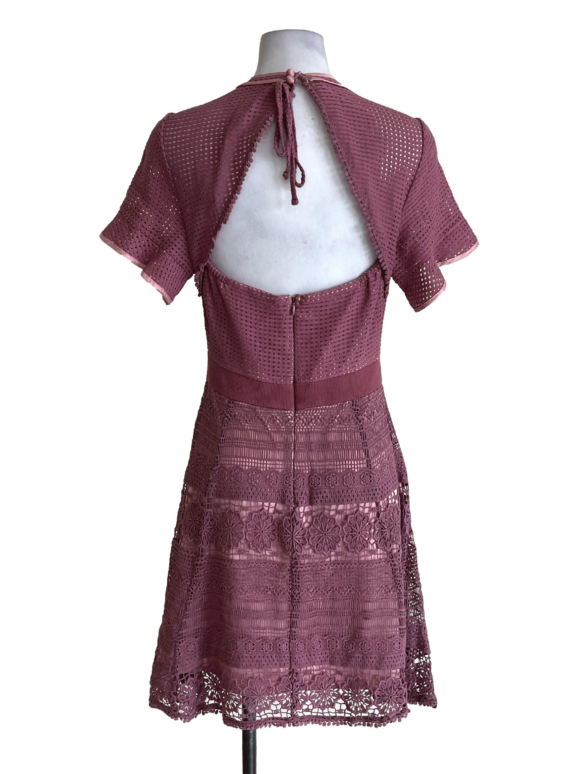 Flamingo Pink Lace A-Line Dress