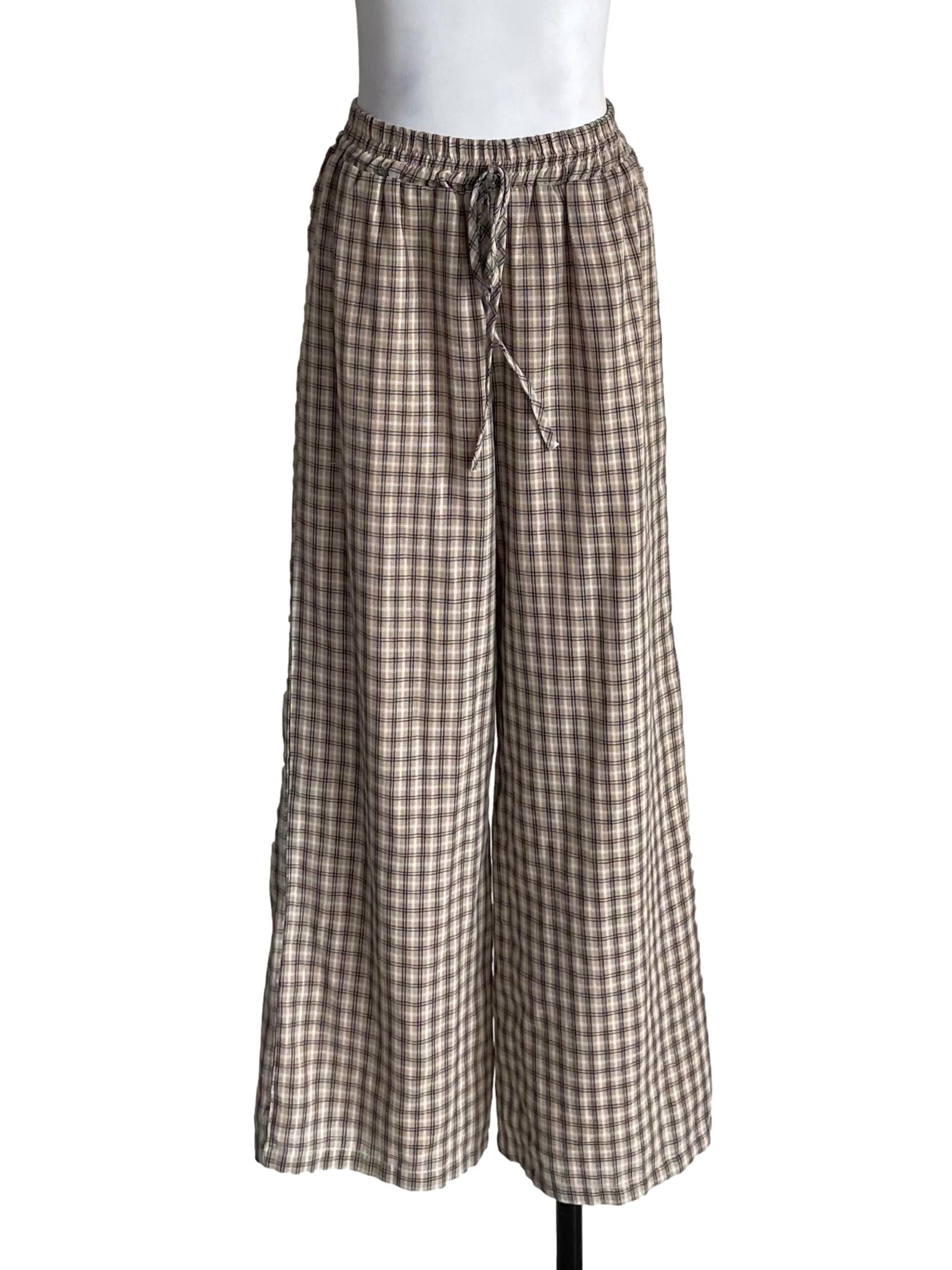 Beige Tartan Baggy Pants