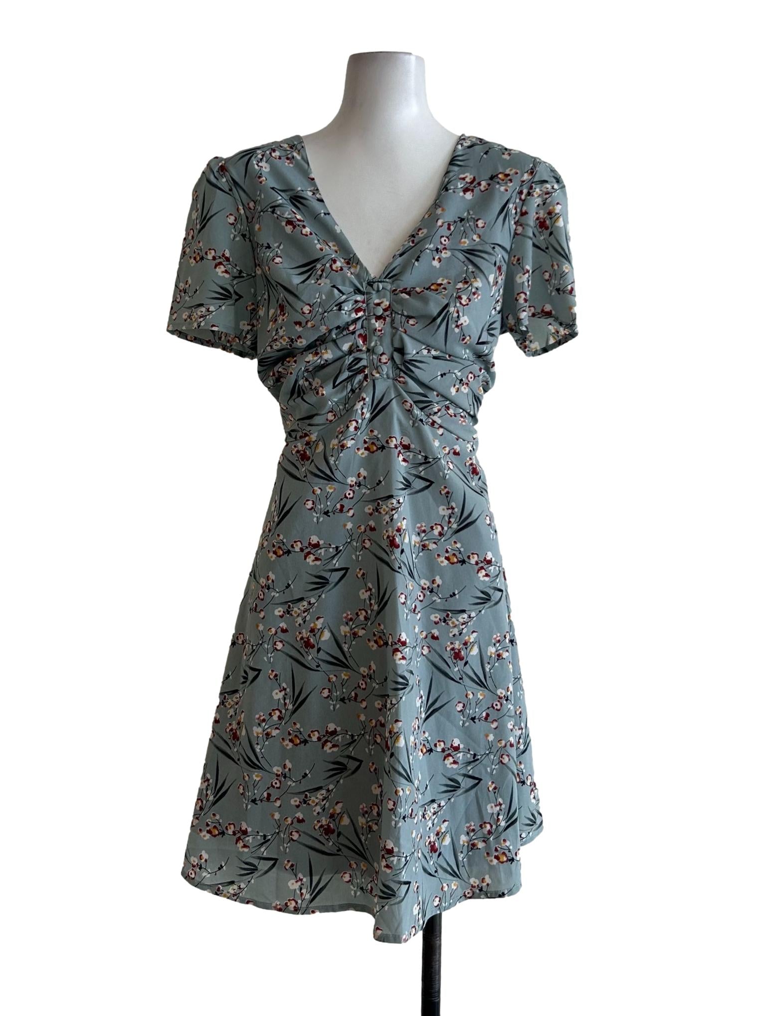Teal Blue Floral A-Line Mini Dress