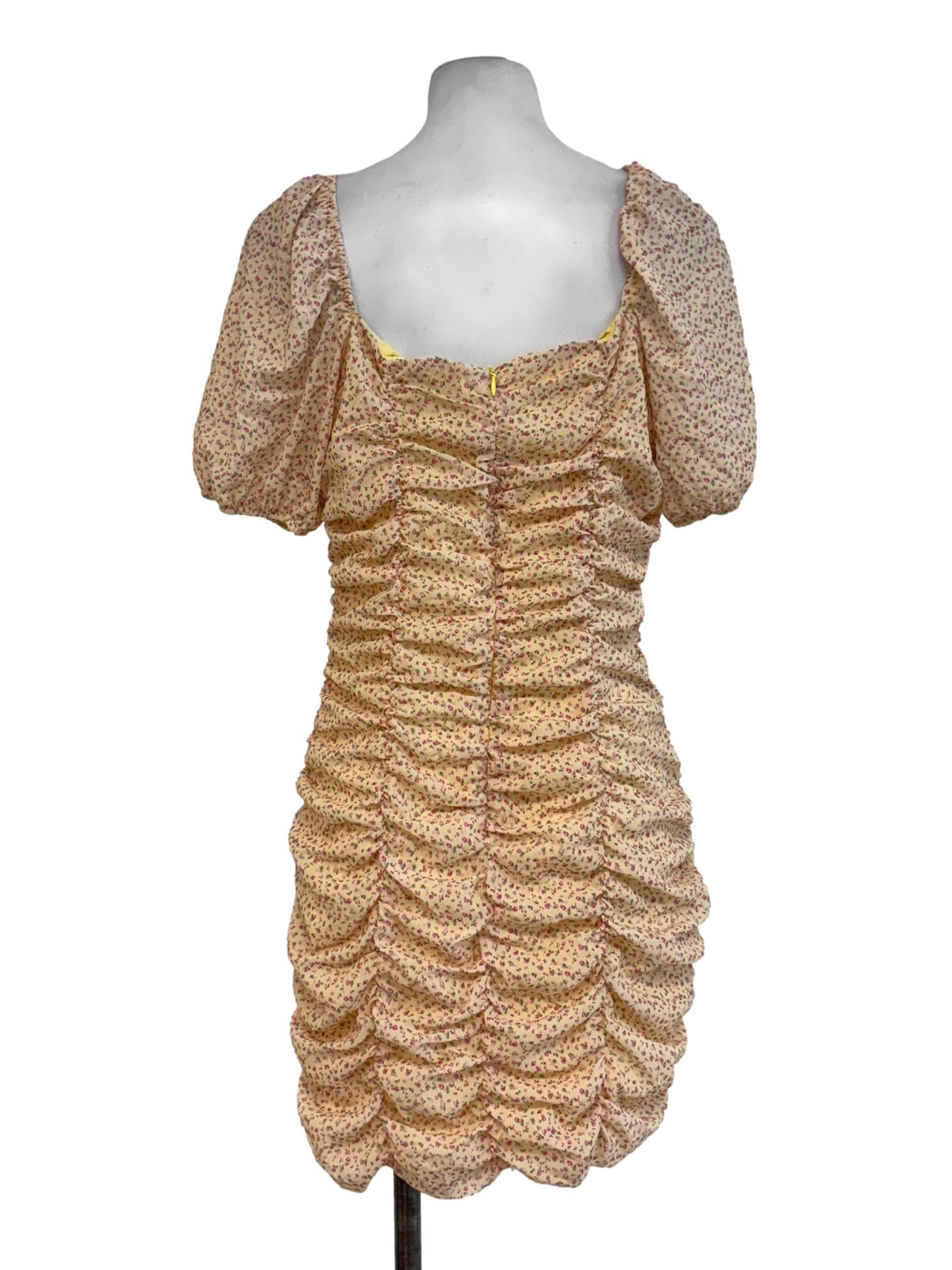 Shortbread Yellow Floral Ruched Bodycon Dress