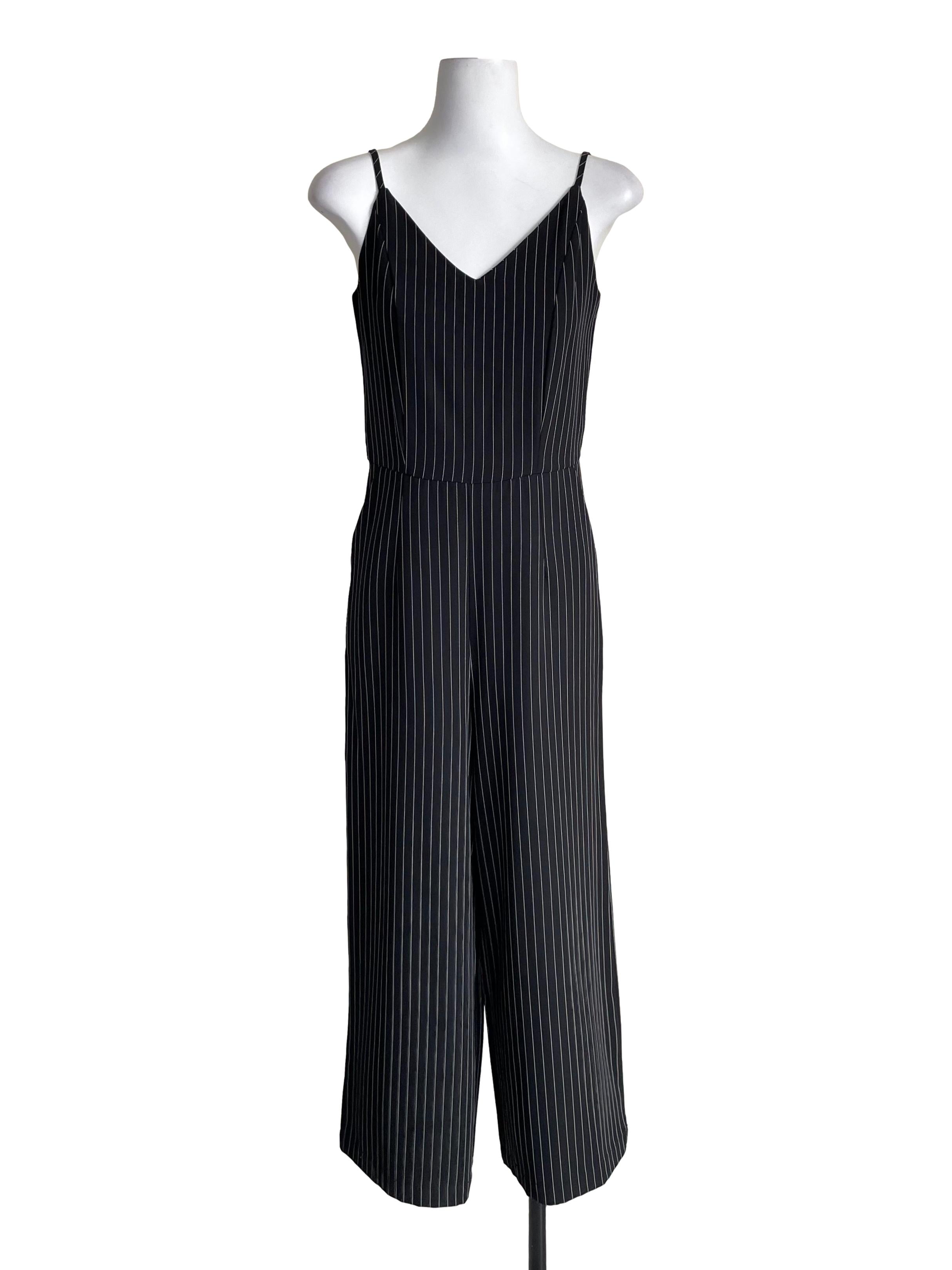 Black Pinstripe Cami Jumpsuit