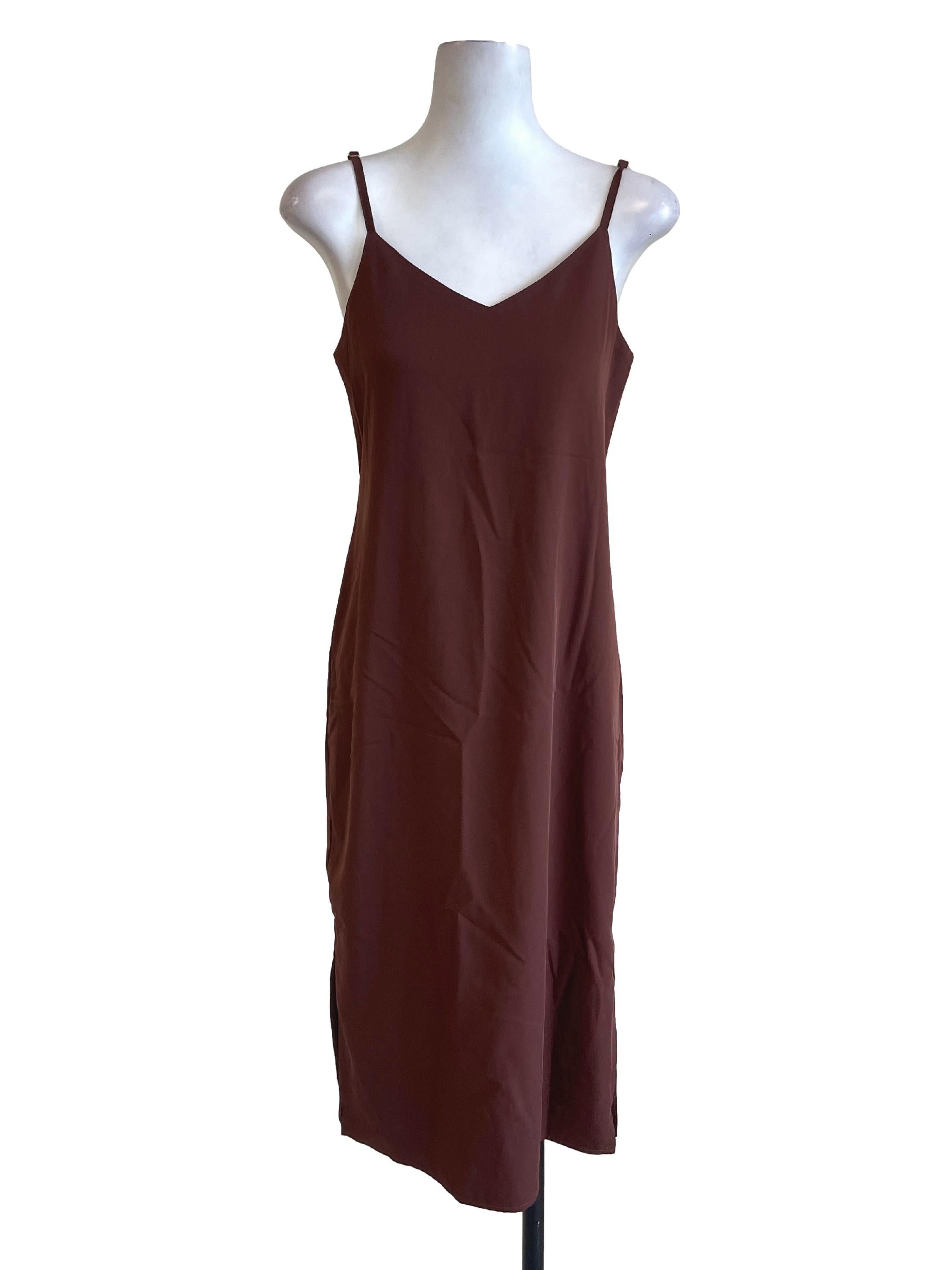 Brown Slit Spaghetti Strap Dress