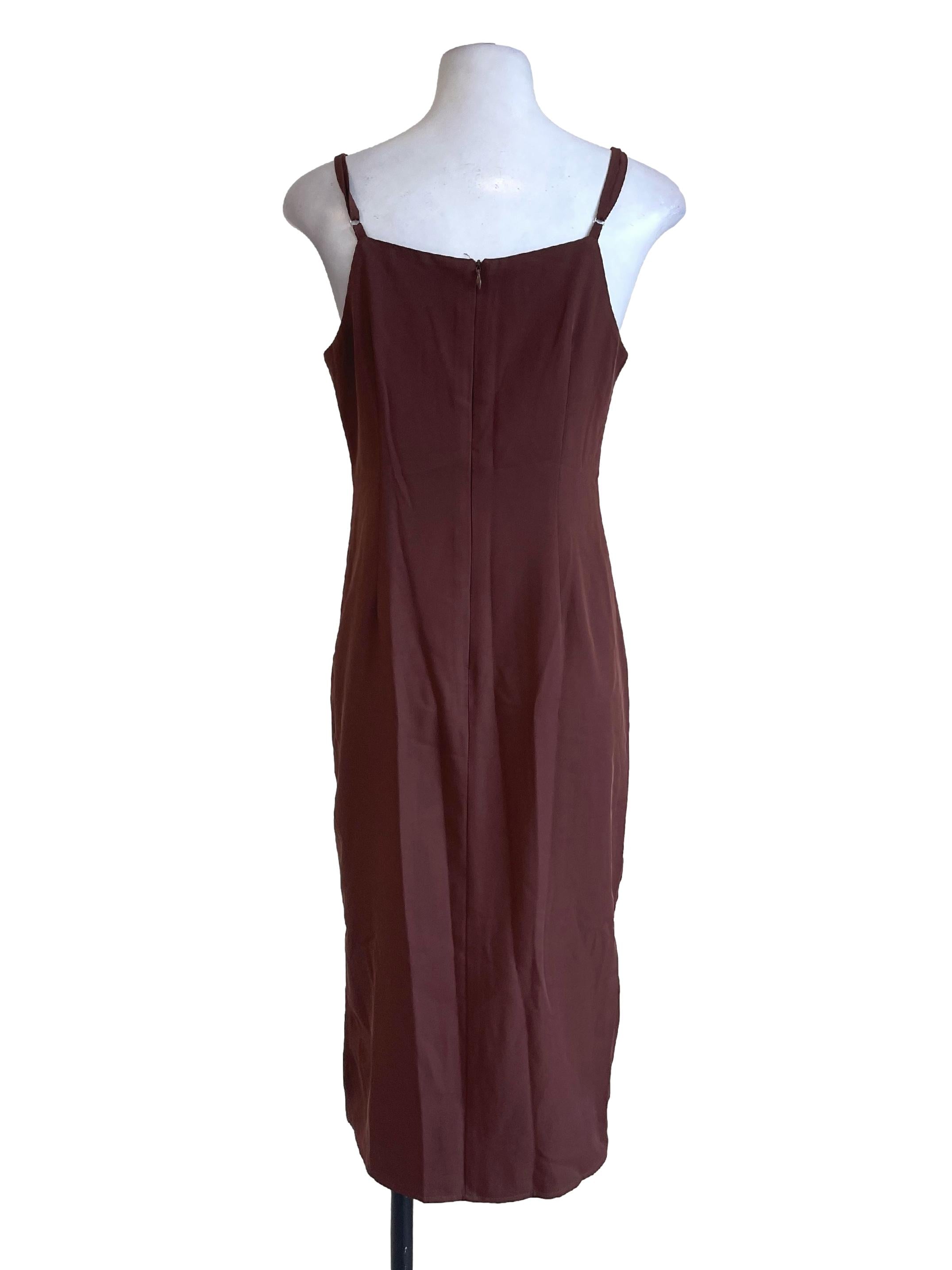 Brown Slit Spaghetti Strap Dress