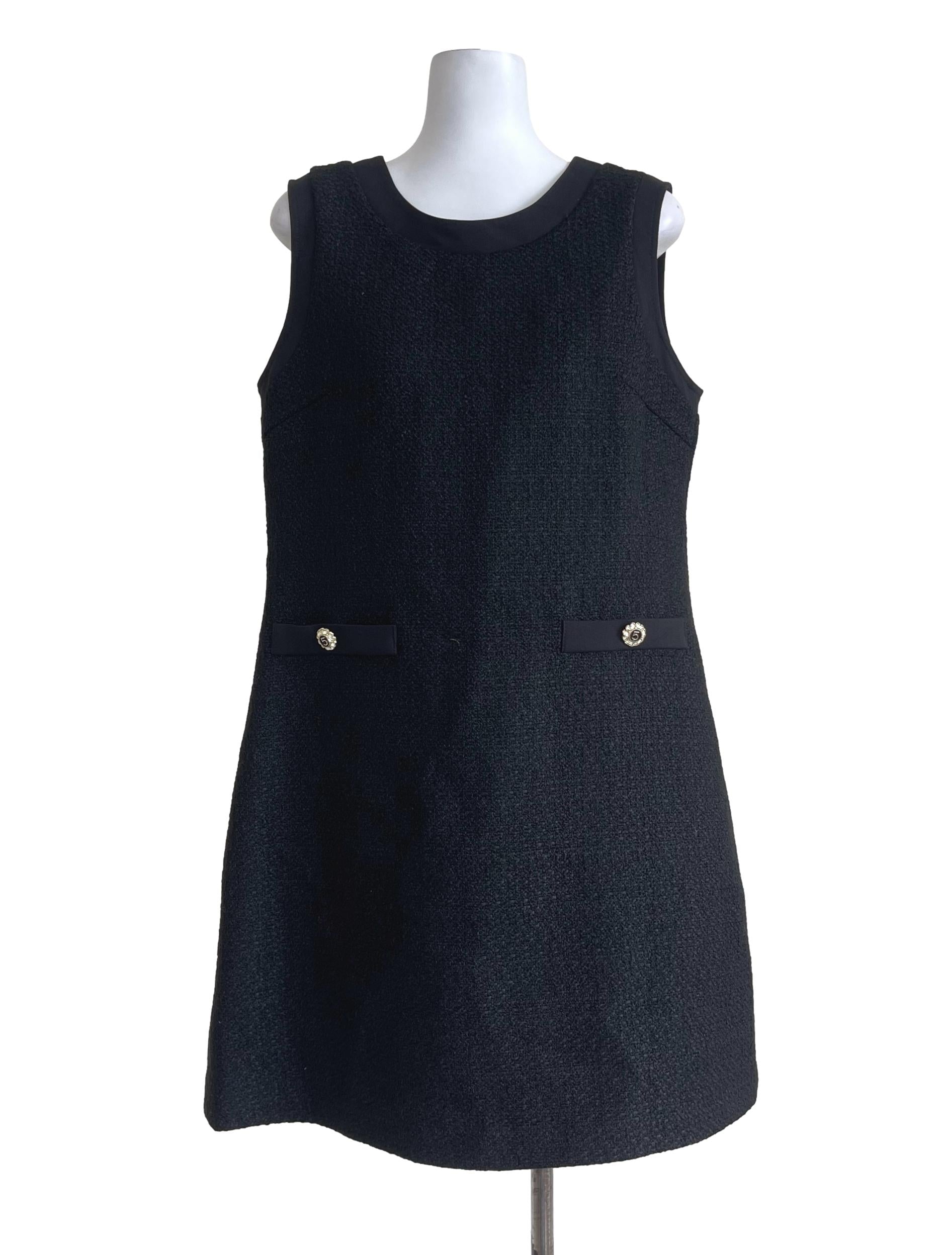 Black Tweed Dress With Flower Button
