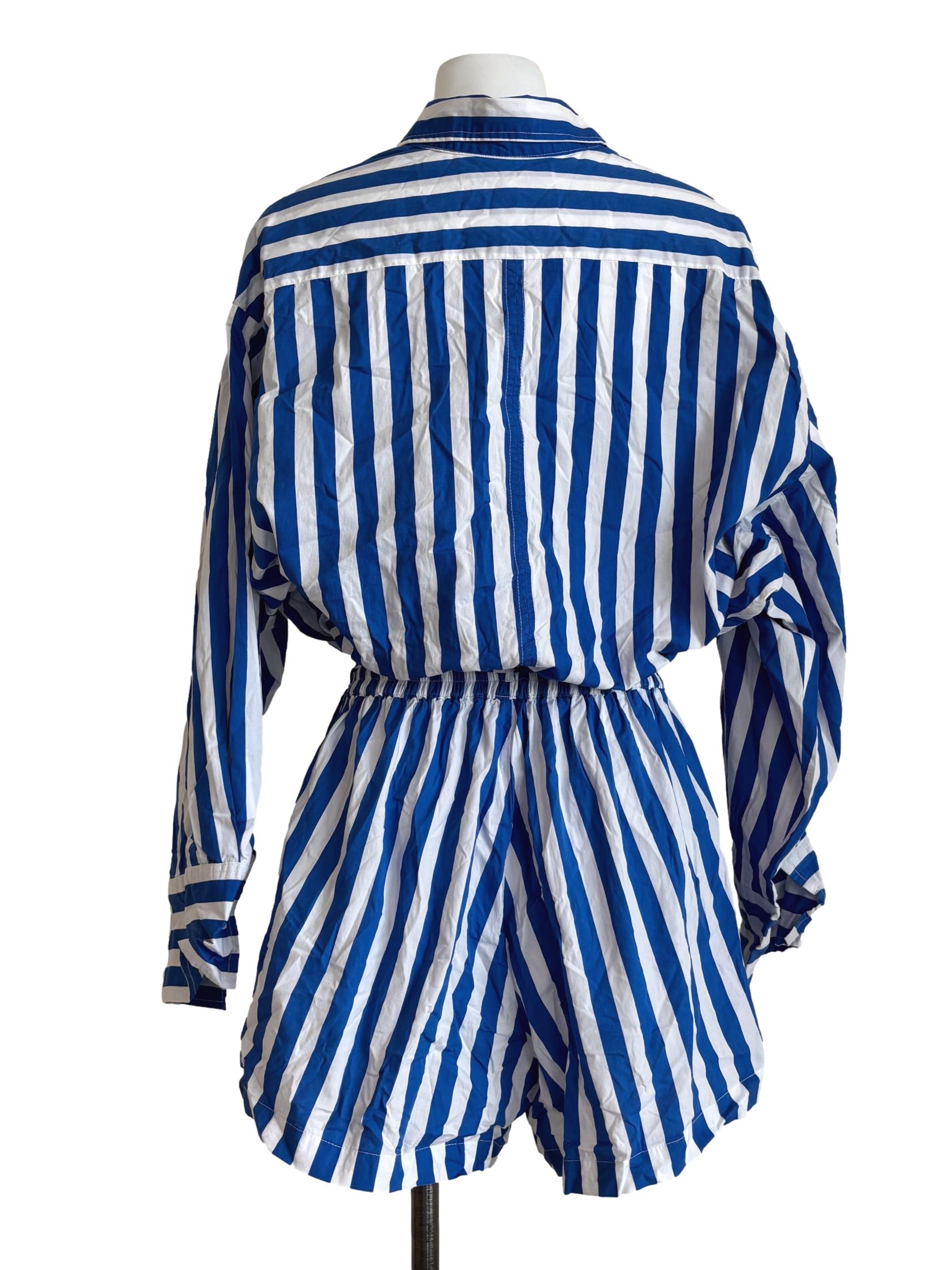 Blue And White Striped Long Sleeve Romper