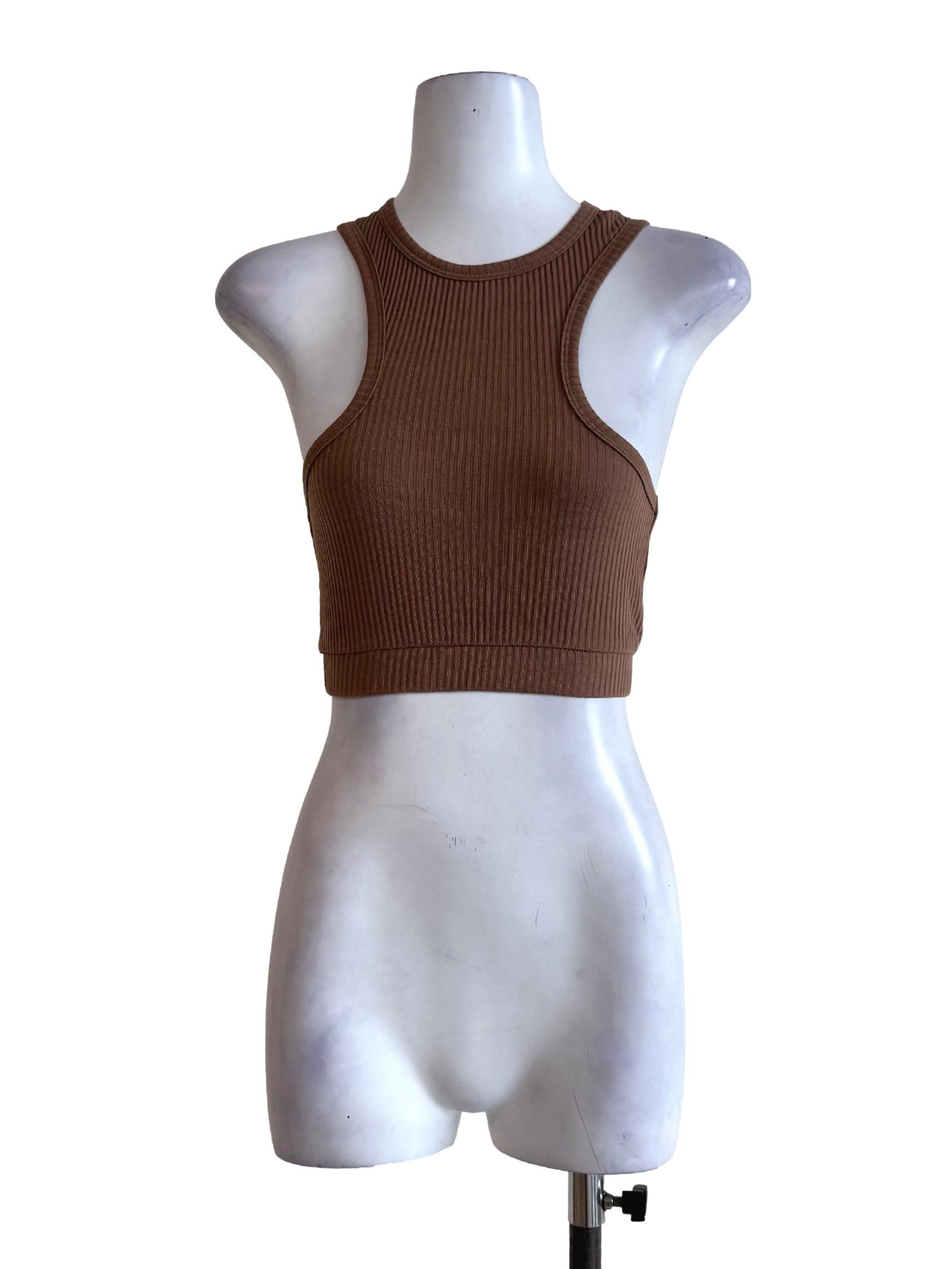Textured Milk Coffee Sleeveless Top