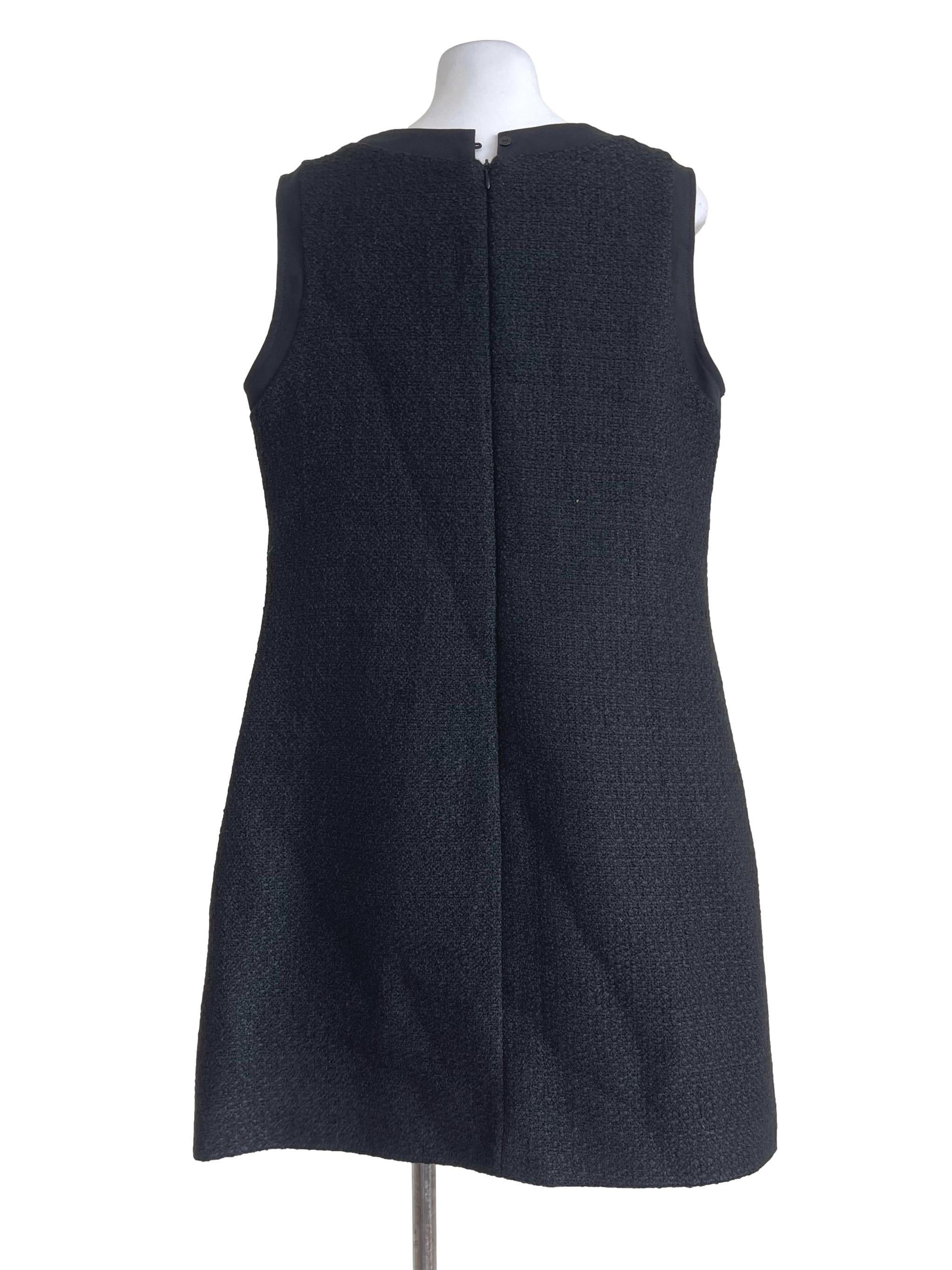 Black Tweed Dress With Flower Button