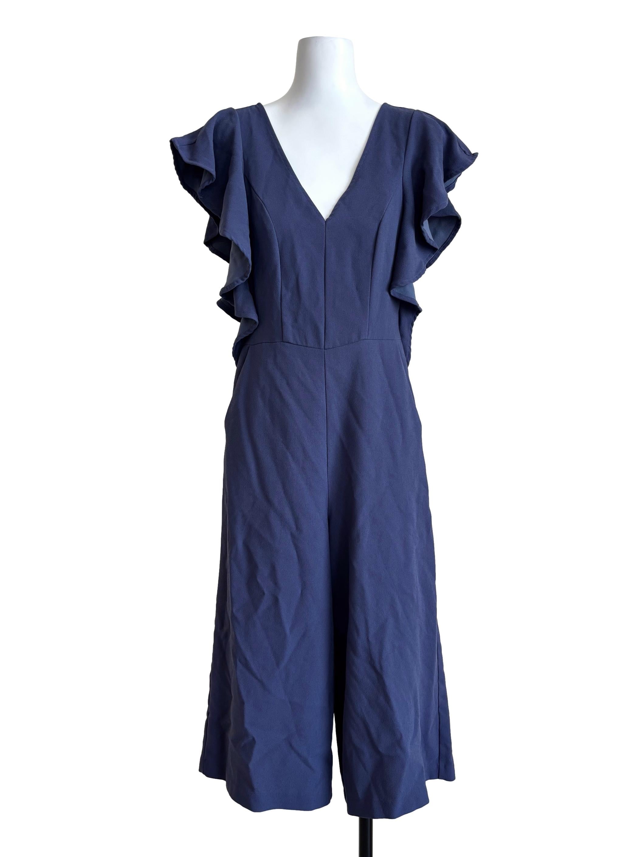 Aegean Blue V-Neck Ruffle Jumpsuit