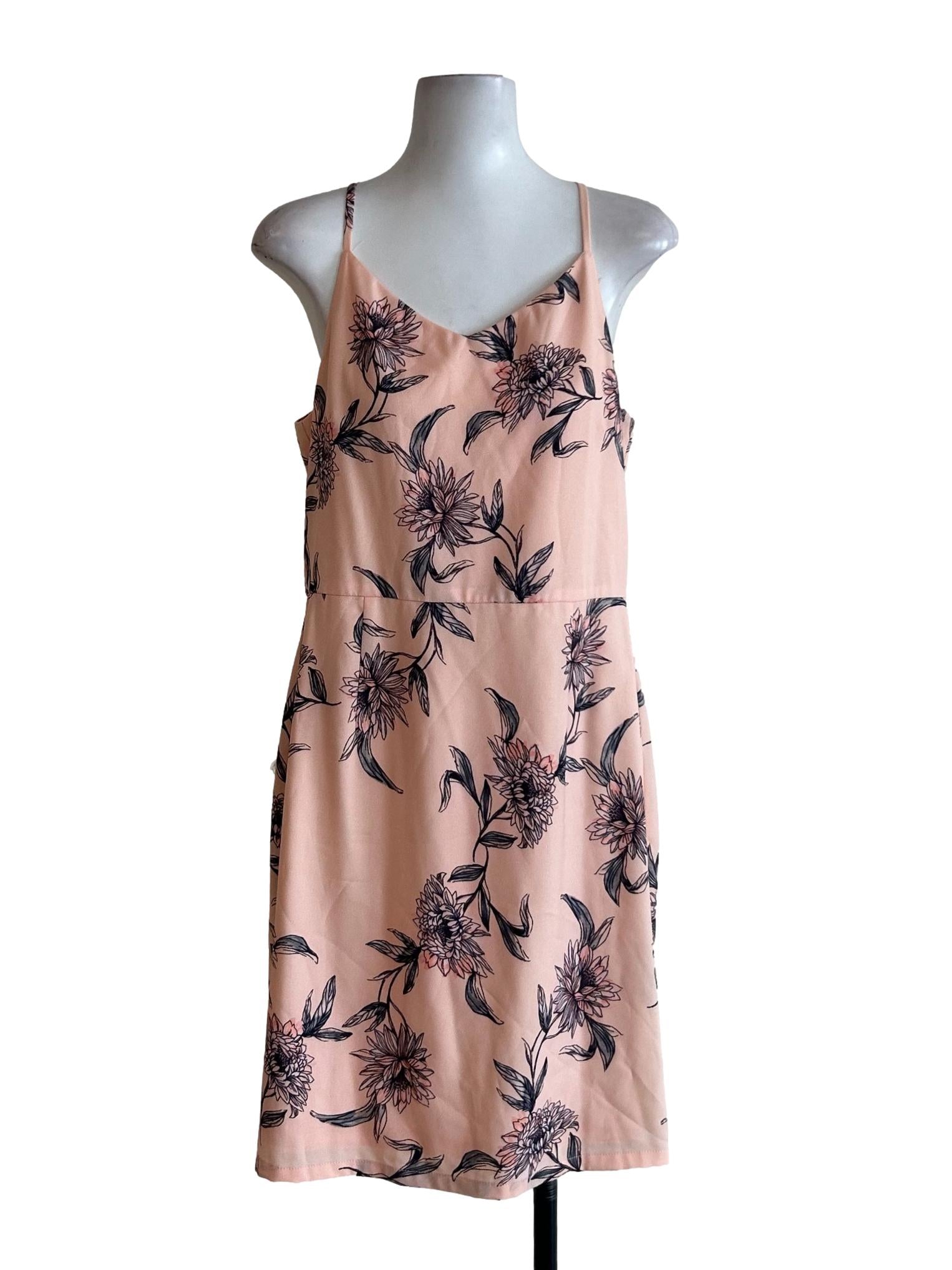 Salmon Pink Floral Print Cami Dress