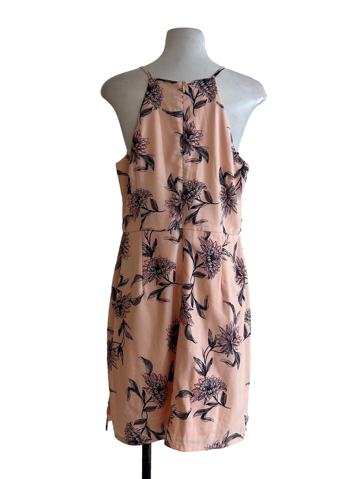 Salmon Pink Floral Print Cami Dress