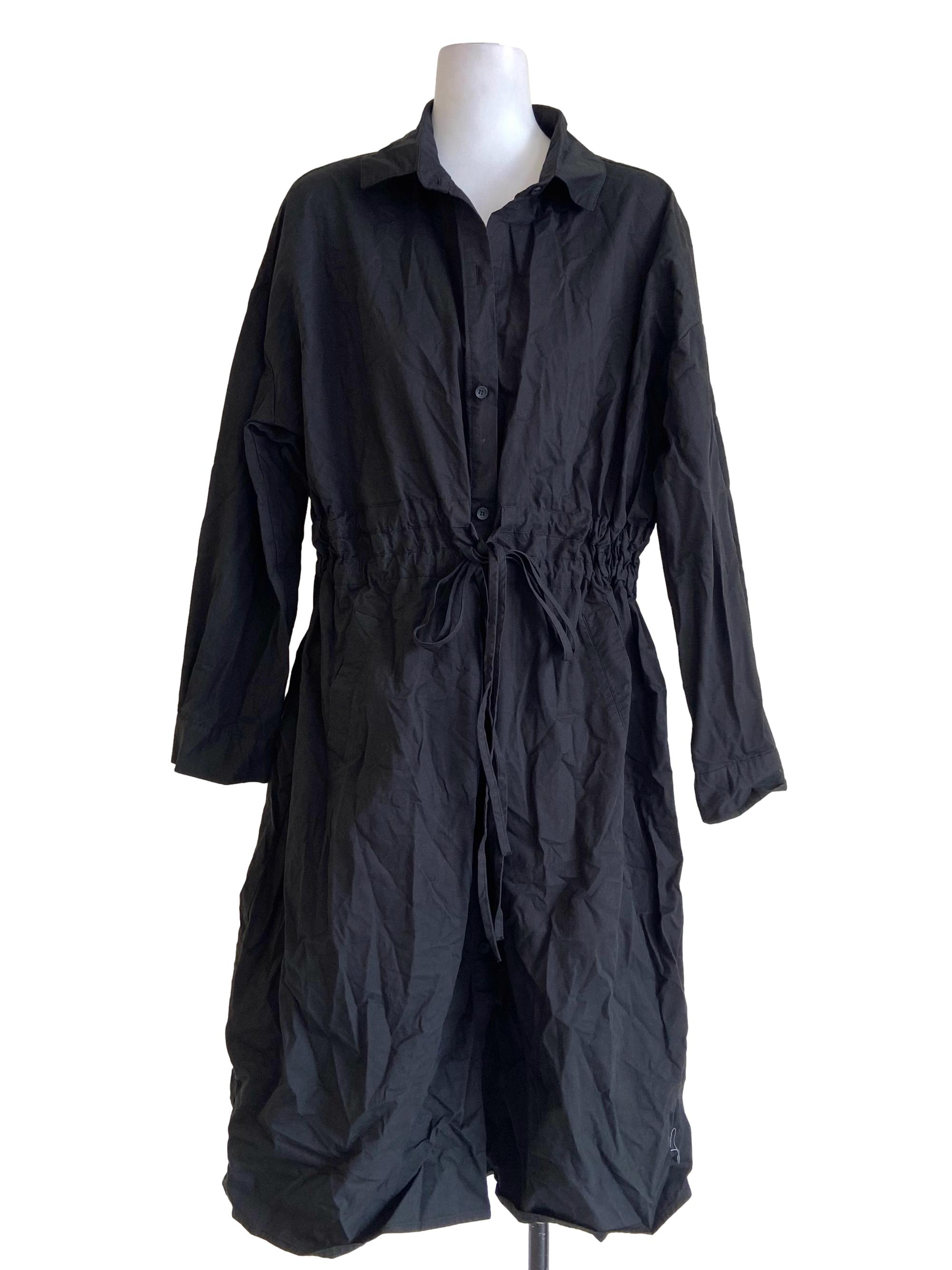 Black Button Down Pegged Waist Shirt Dress