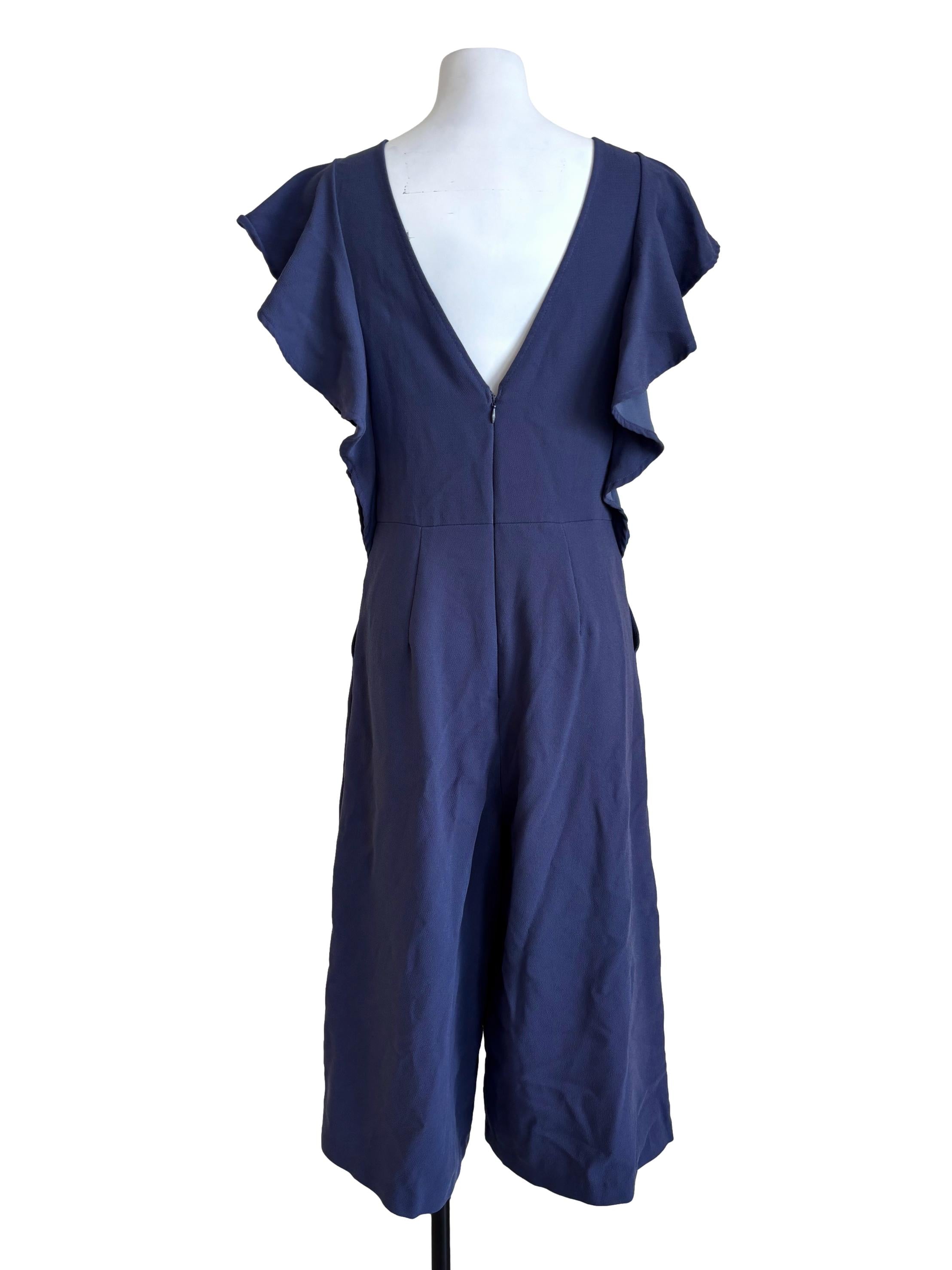 Aegean Blue V-Neck Ruffle Jumpsuit