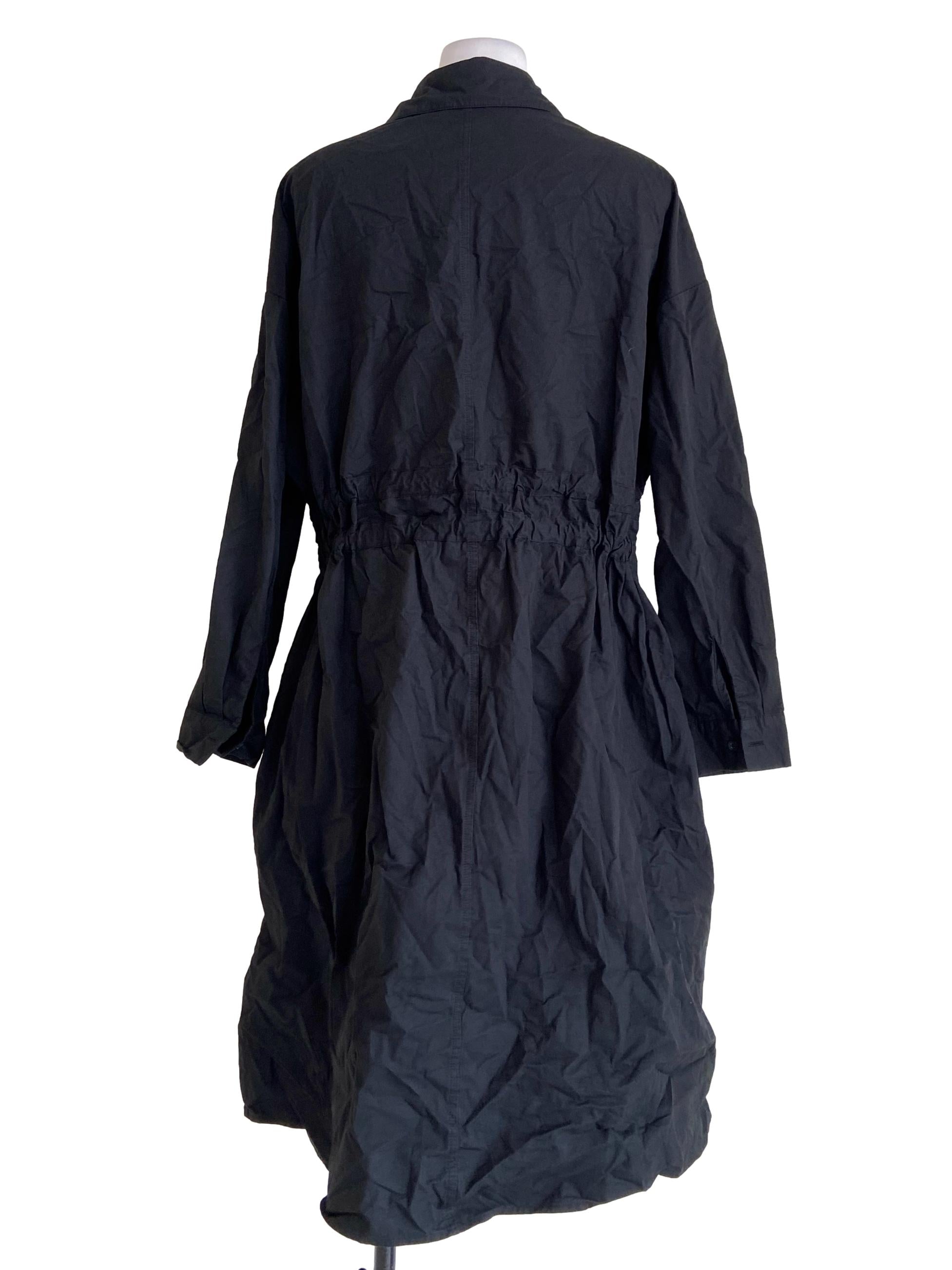 Black Button Down Pegged Waist Shirt Dress