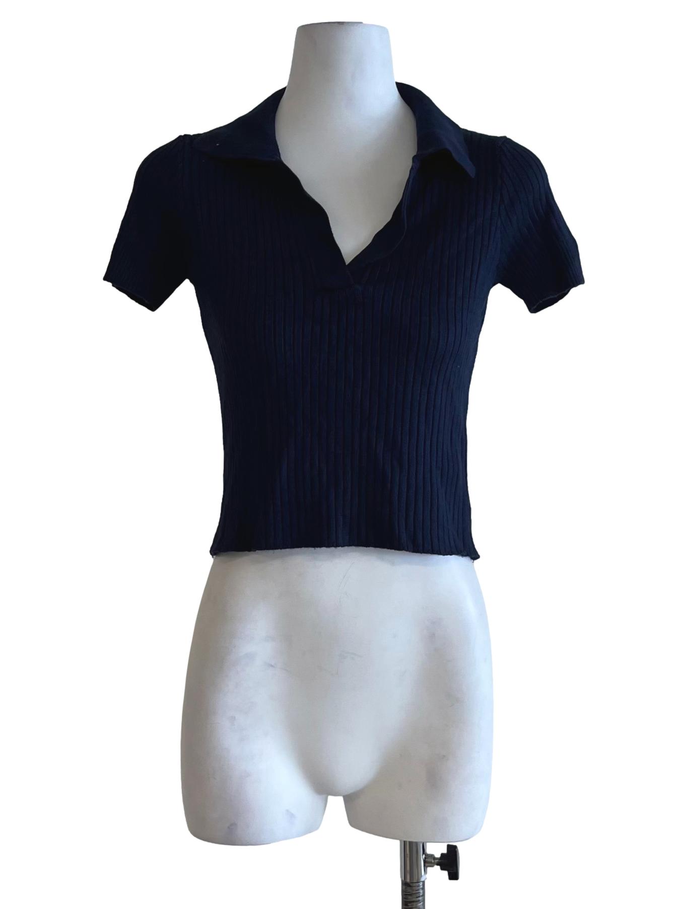 Navy Blue Wing Collar Blouse