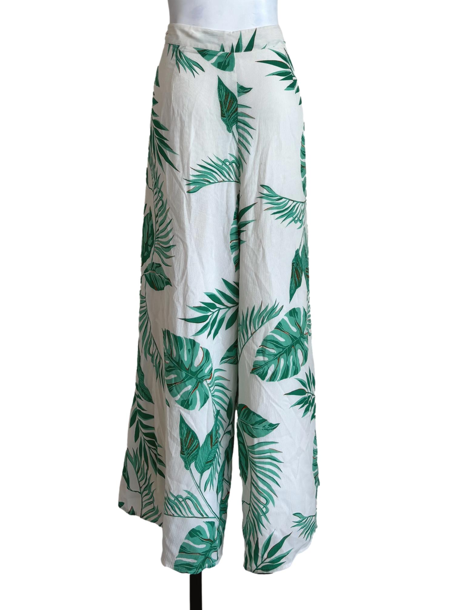 White Jade Green Print Relaxed Pants