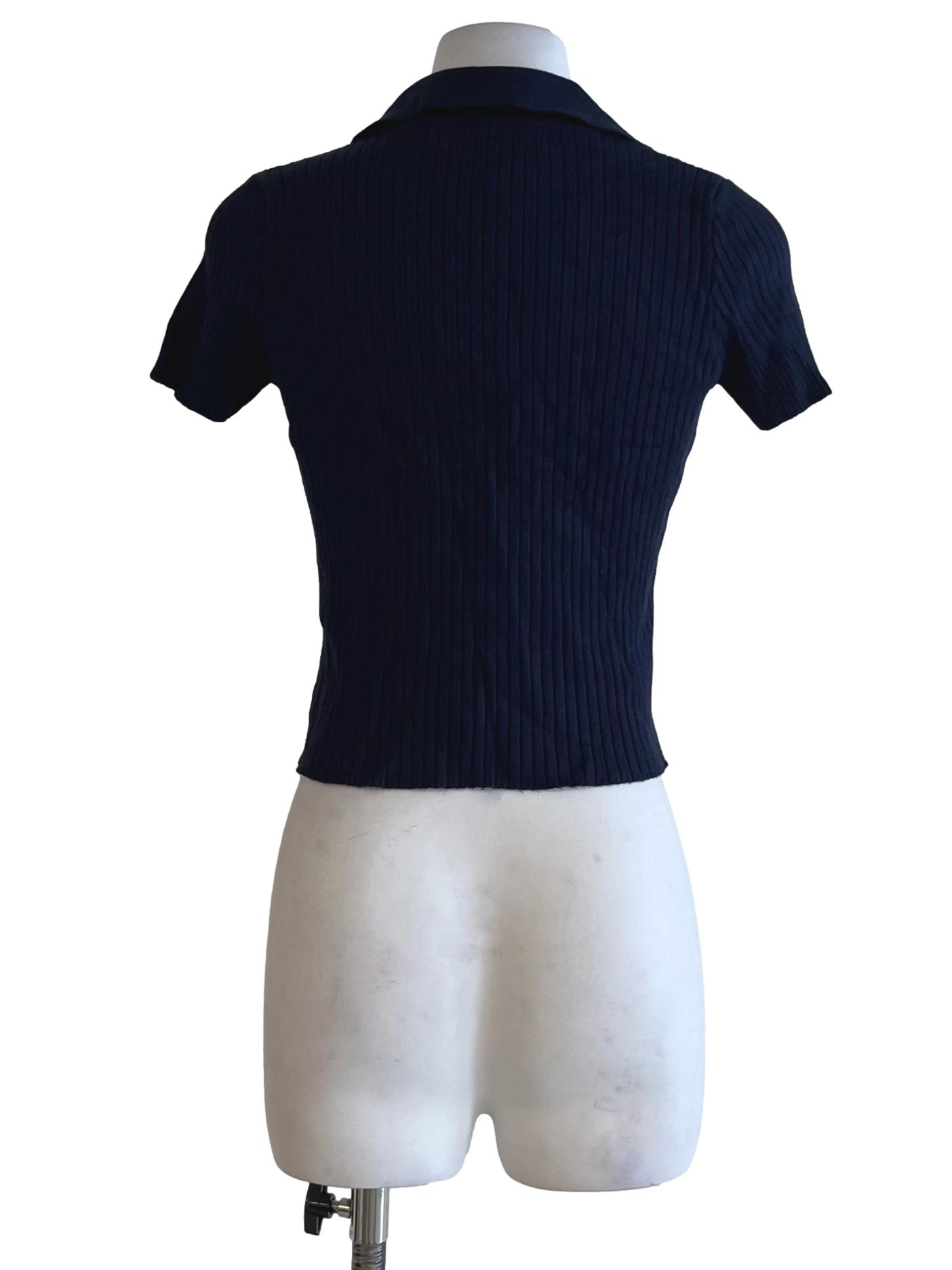 Navy Blue Wing Collar Blouse