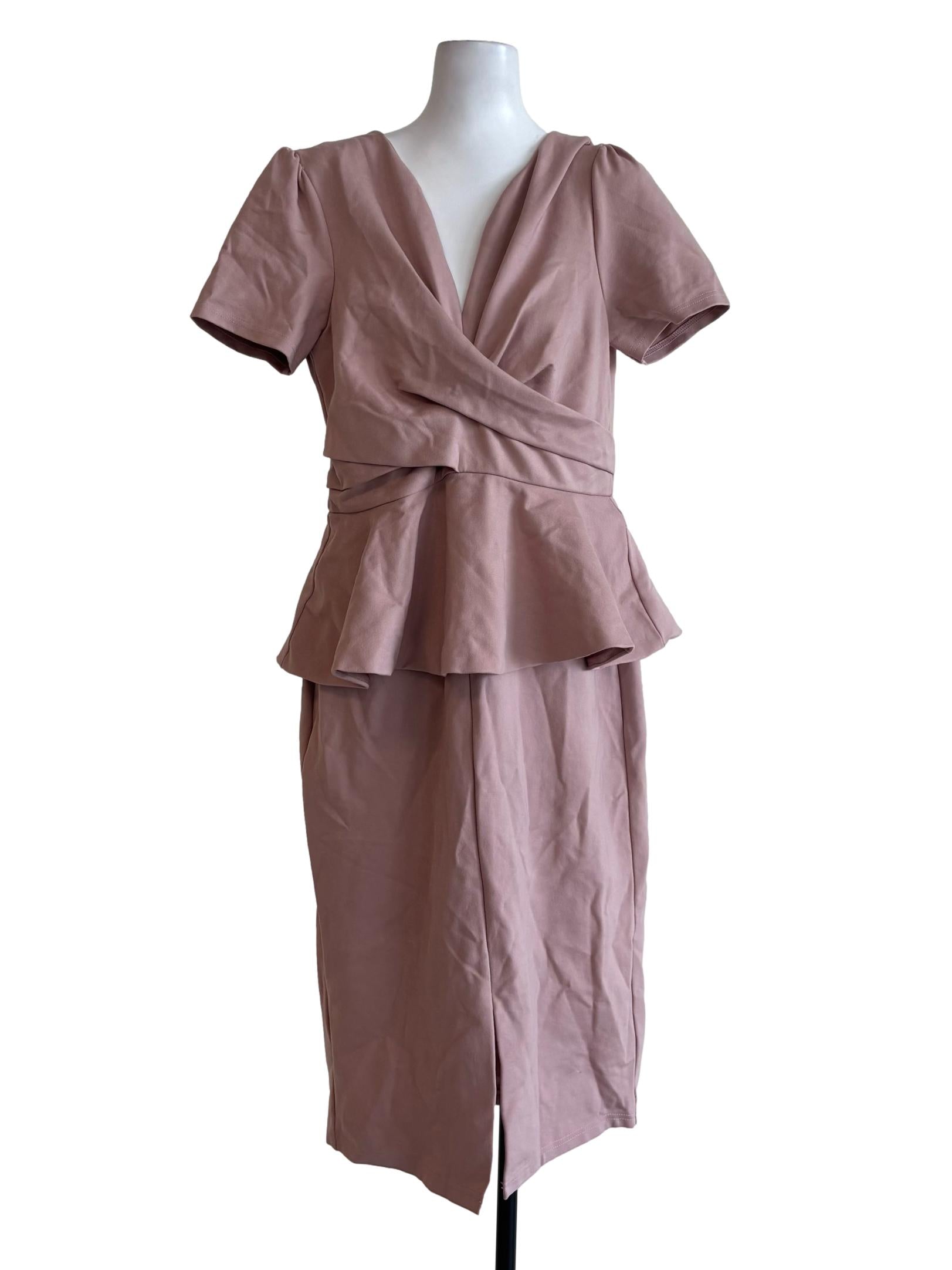 Nude Pink Shortsleeve Peplum Dress
