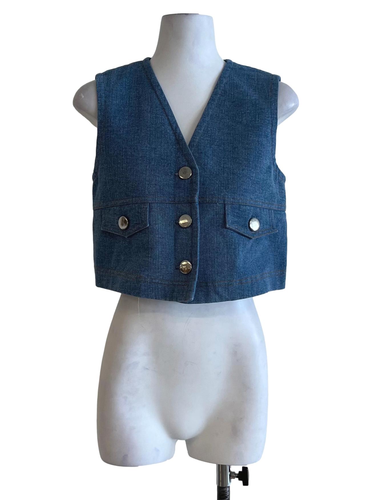 Blue Denim V-Neckline Vest