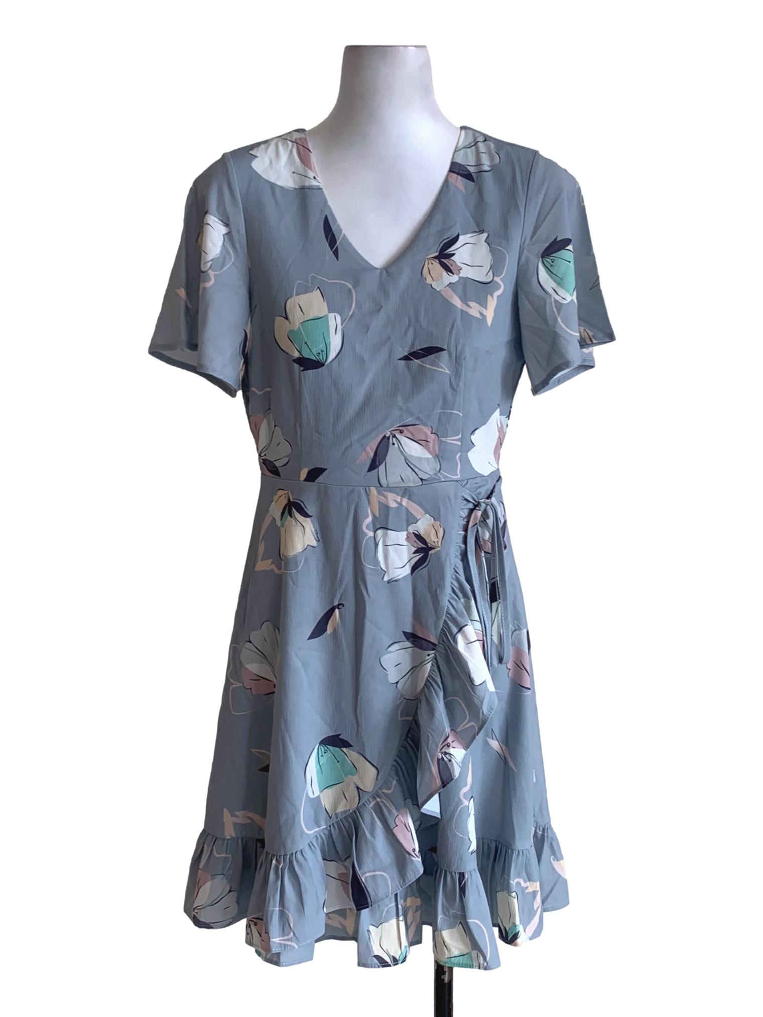 Sky Blue Floral Empire Dress