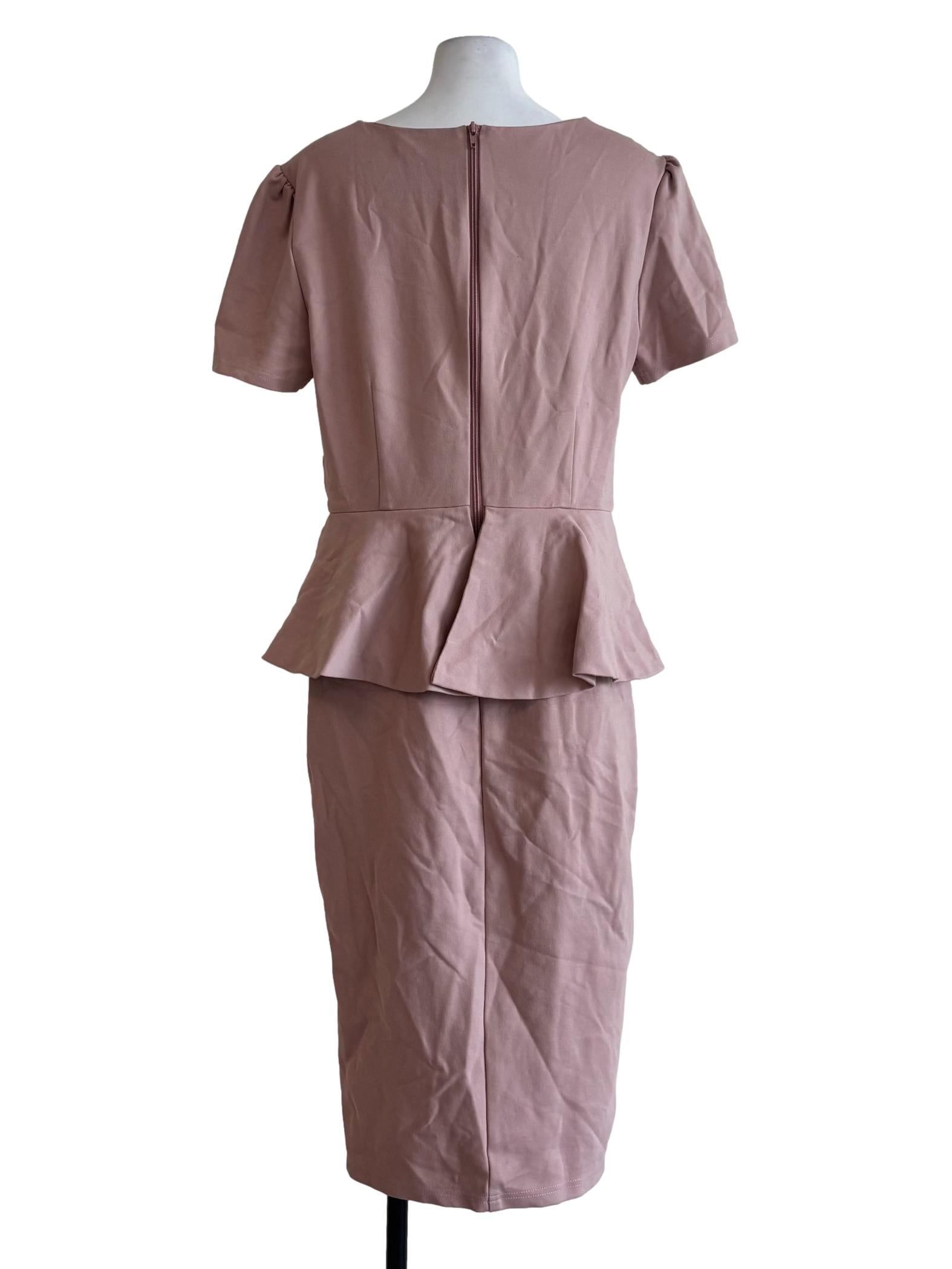 Nude Pink Shortsleeve Peplum Dress