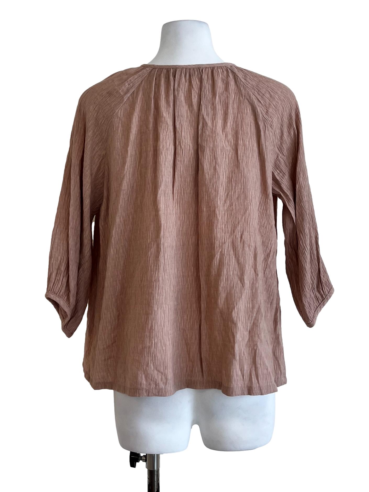 Brown Full Button Long Sleeve Blouse