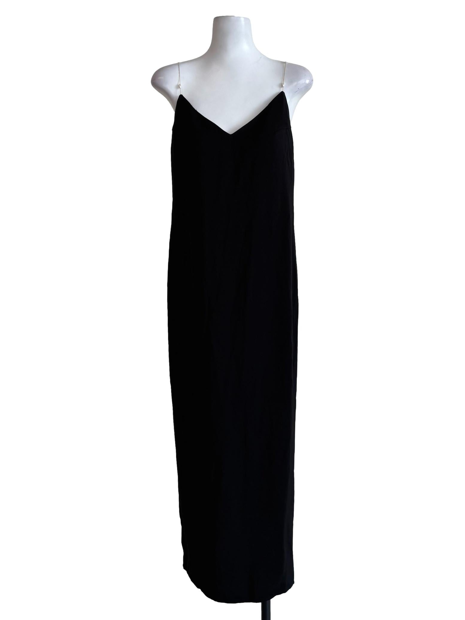 Jet Black Beaded Strap Straight Dress