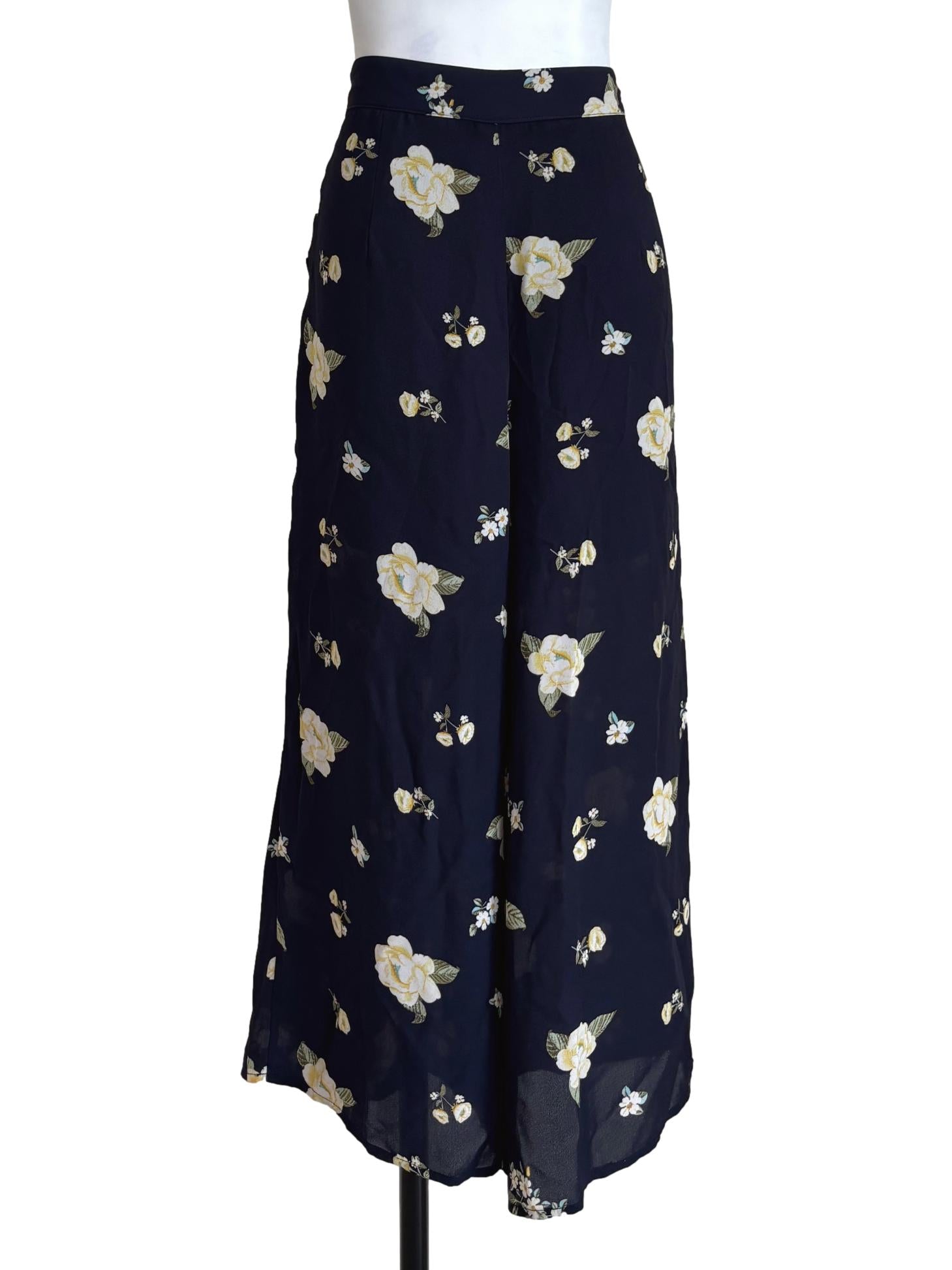 Midnight Blue Floral Wide Pants
