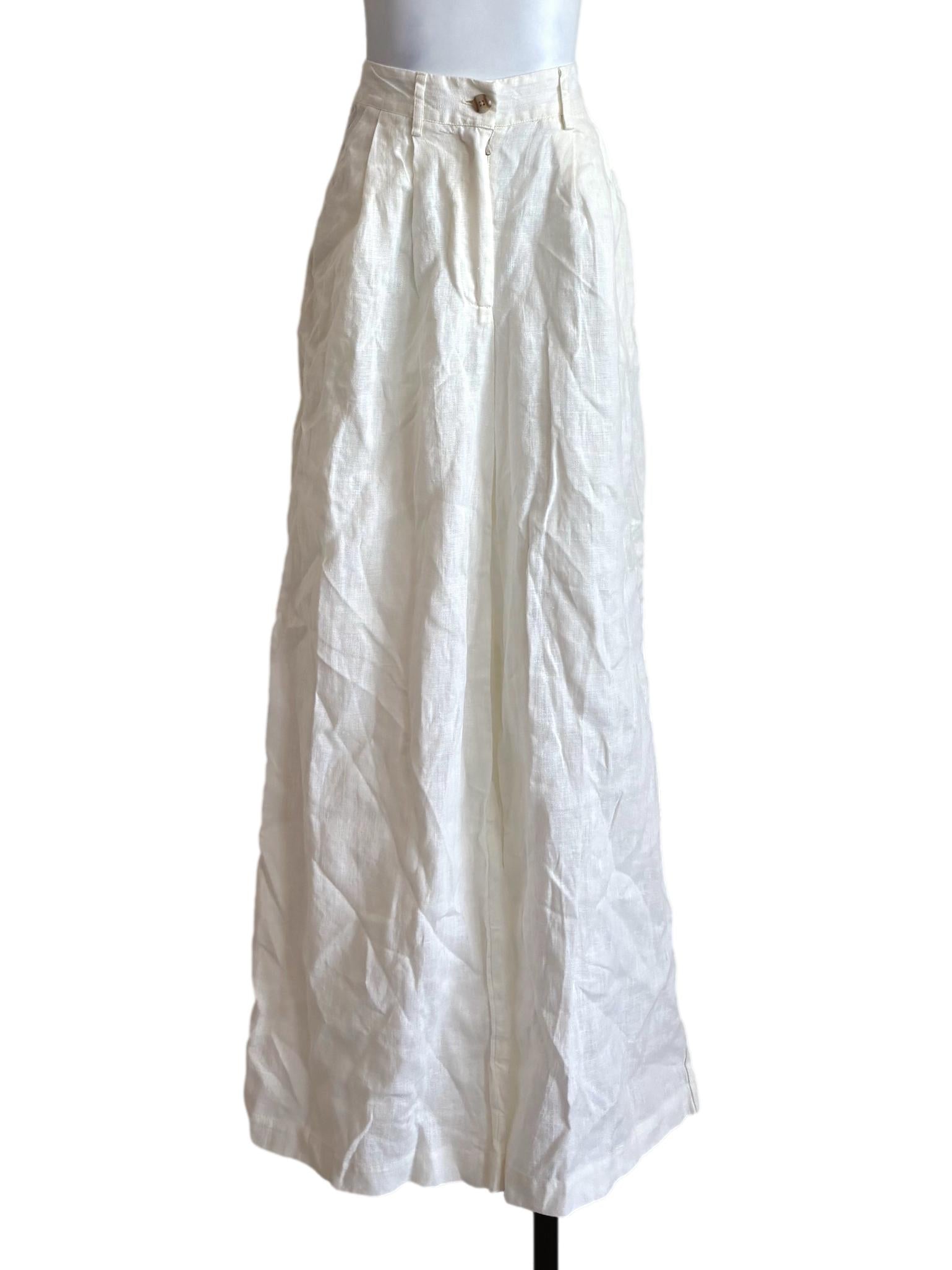 Pearl White Wide Linen Pants