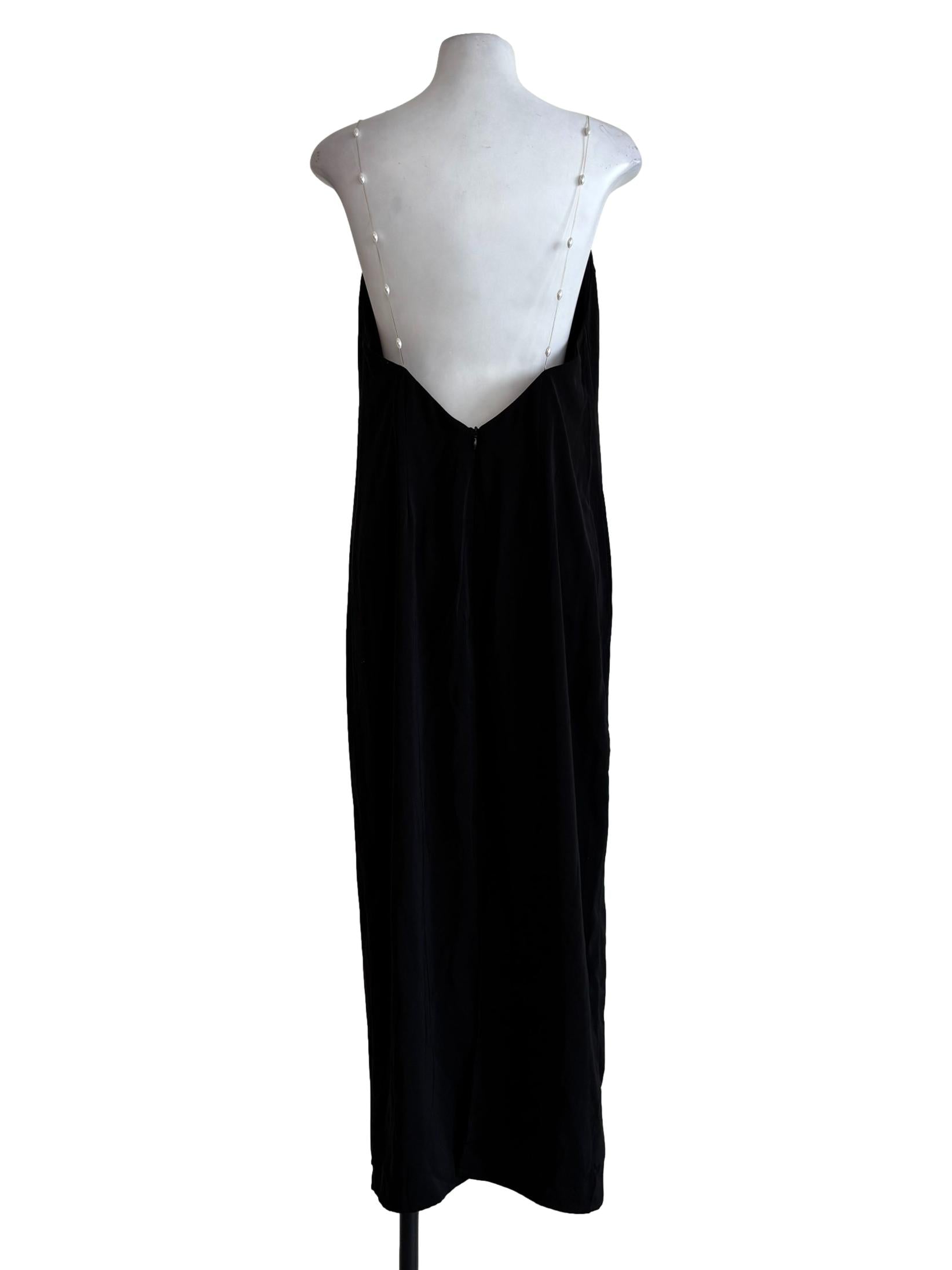 Jet Black Beaded Strap Straight Dress