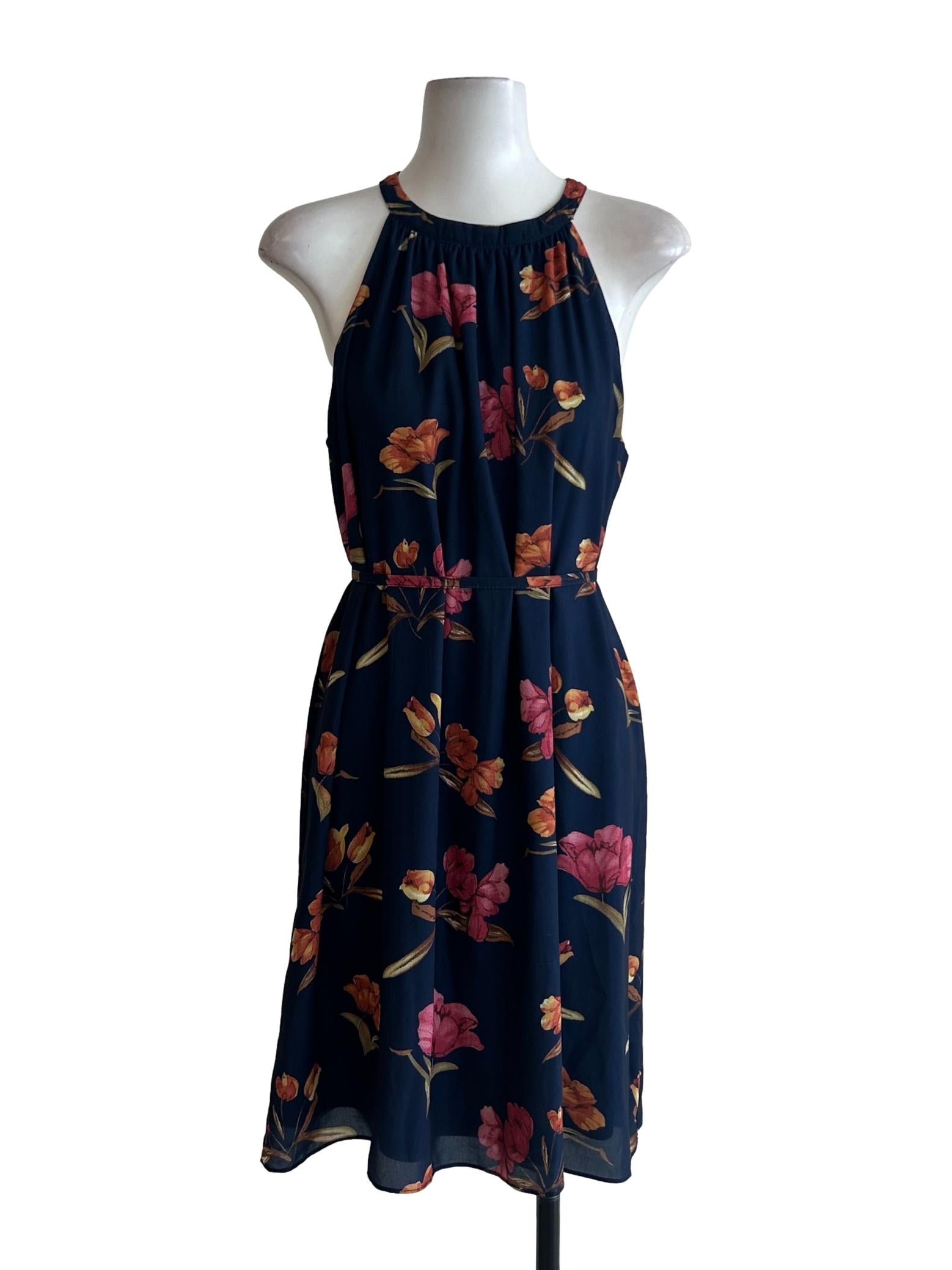 Indigo Floral Halter Neck Dress