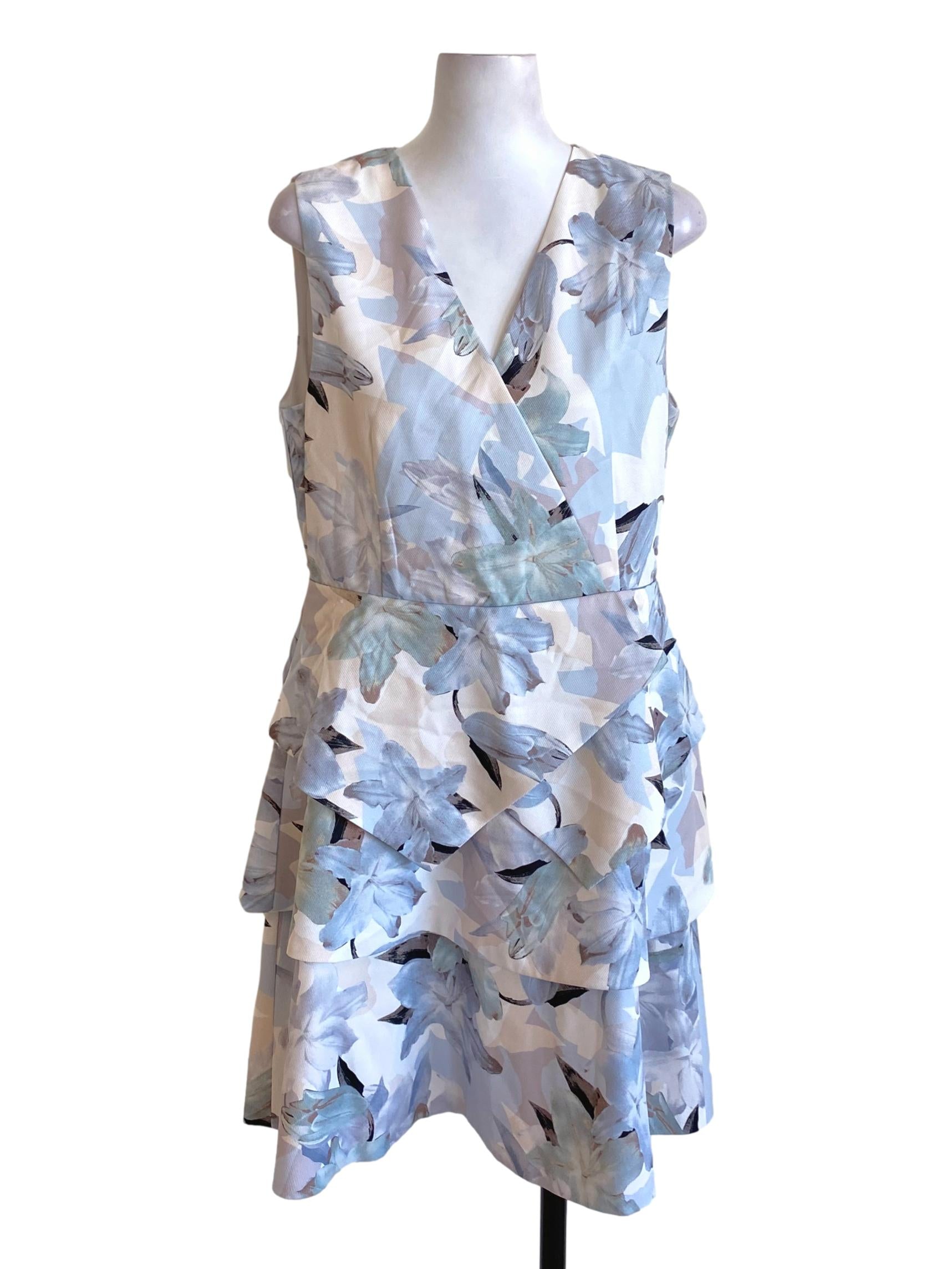 Ash Blue Floral Sleeveless Layered Dress