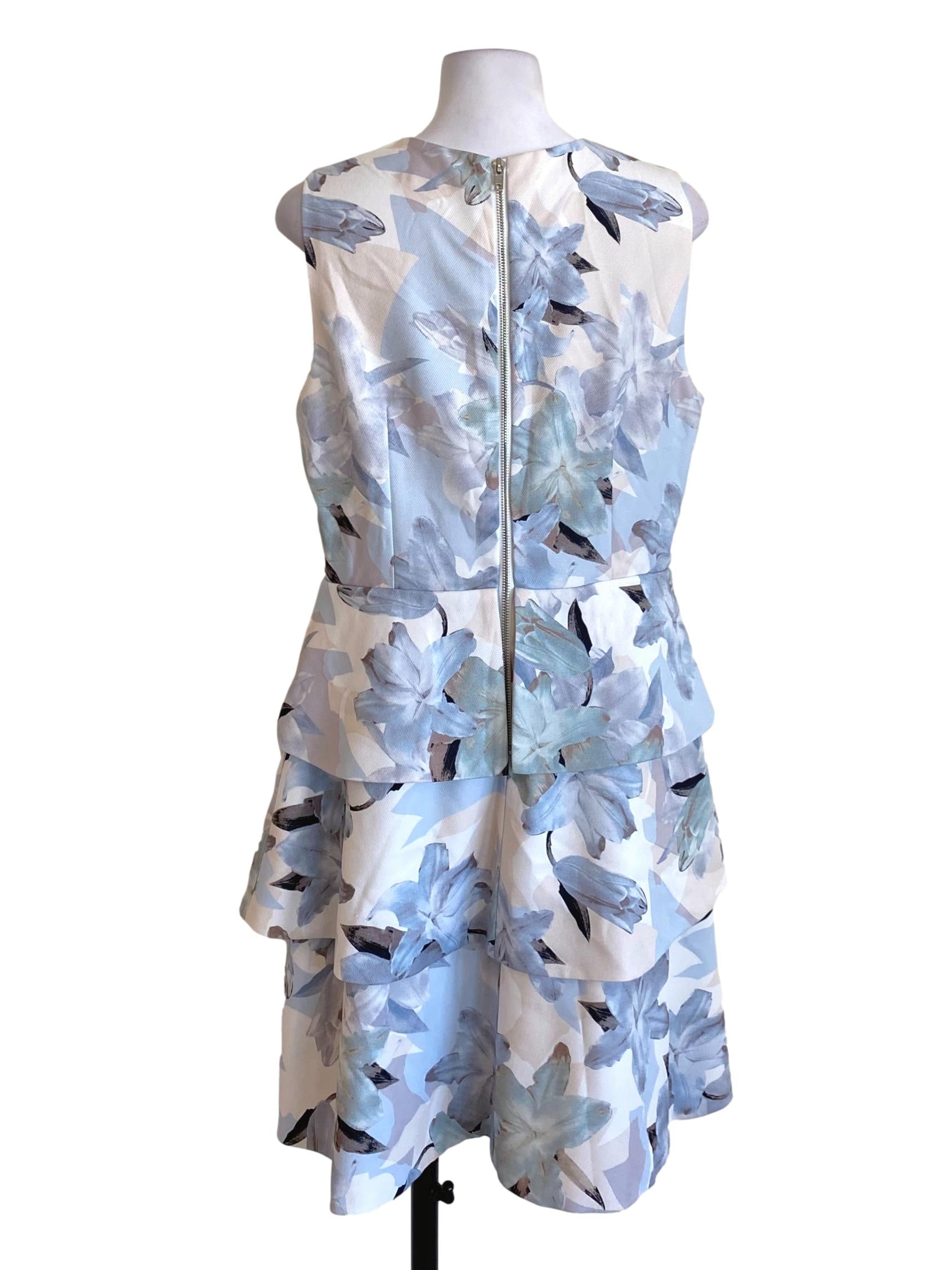 Ash Blue Floral Sleeveless Layered Dress