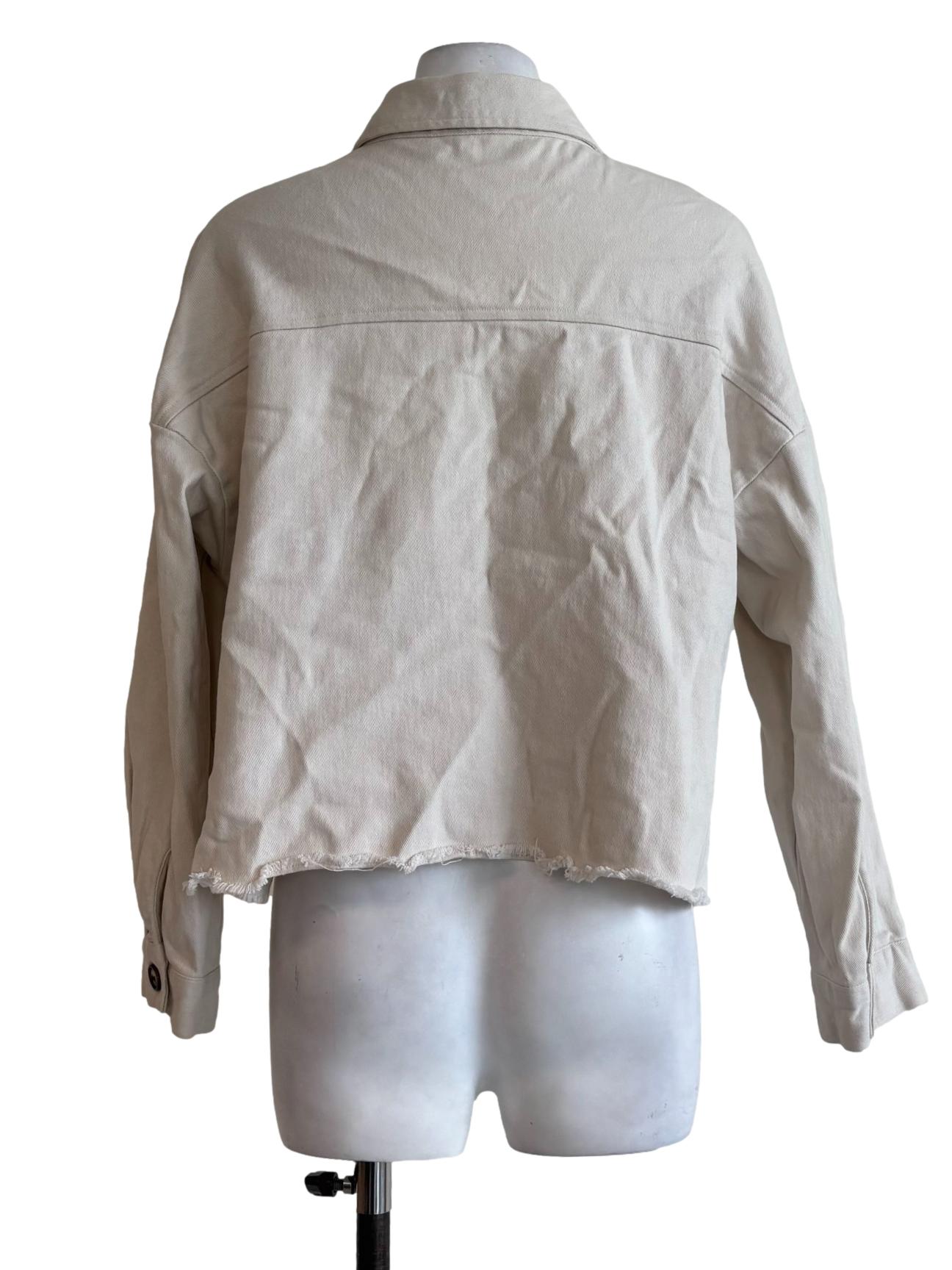 Beige Cotton Frayed Button Shirt