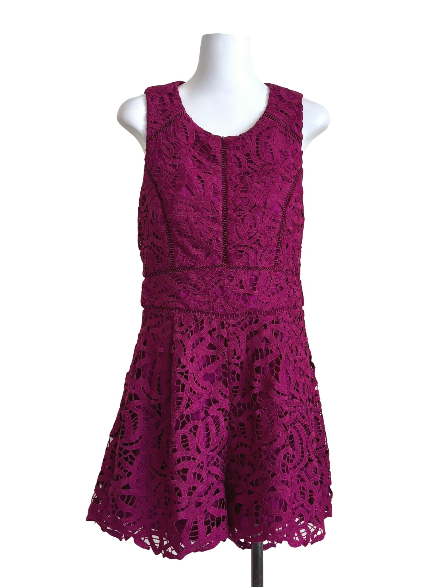 Magenta Sleeveless Lace Backless Romper