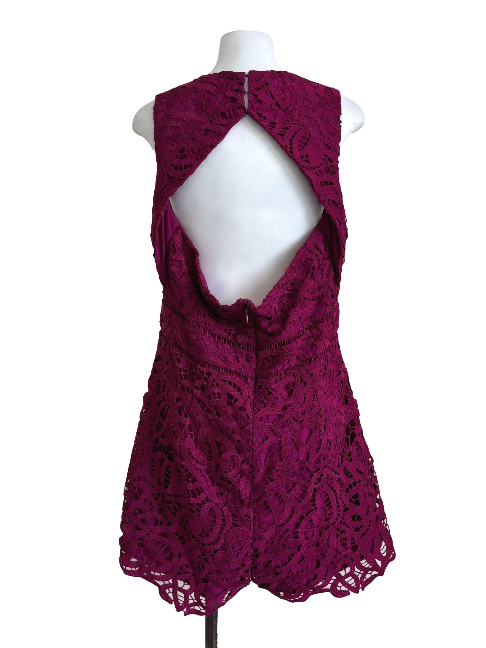 Magenta Sleeveless Lace Backless Romper